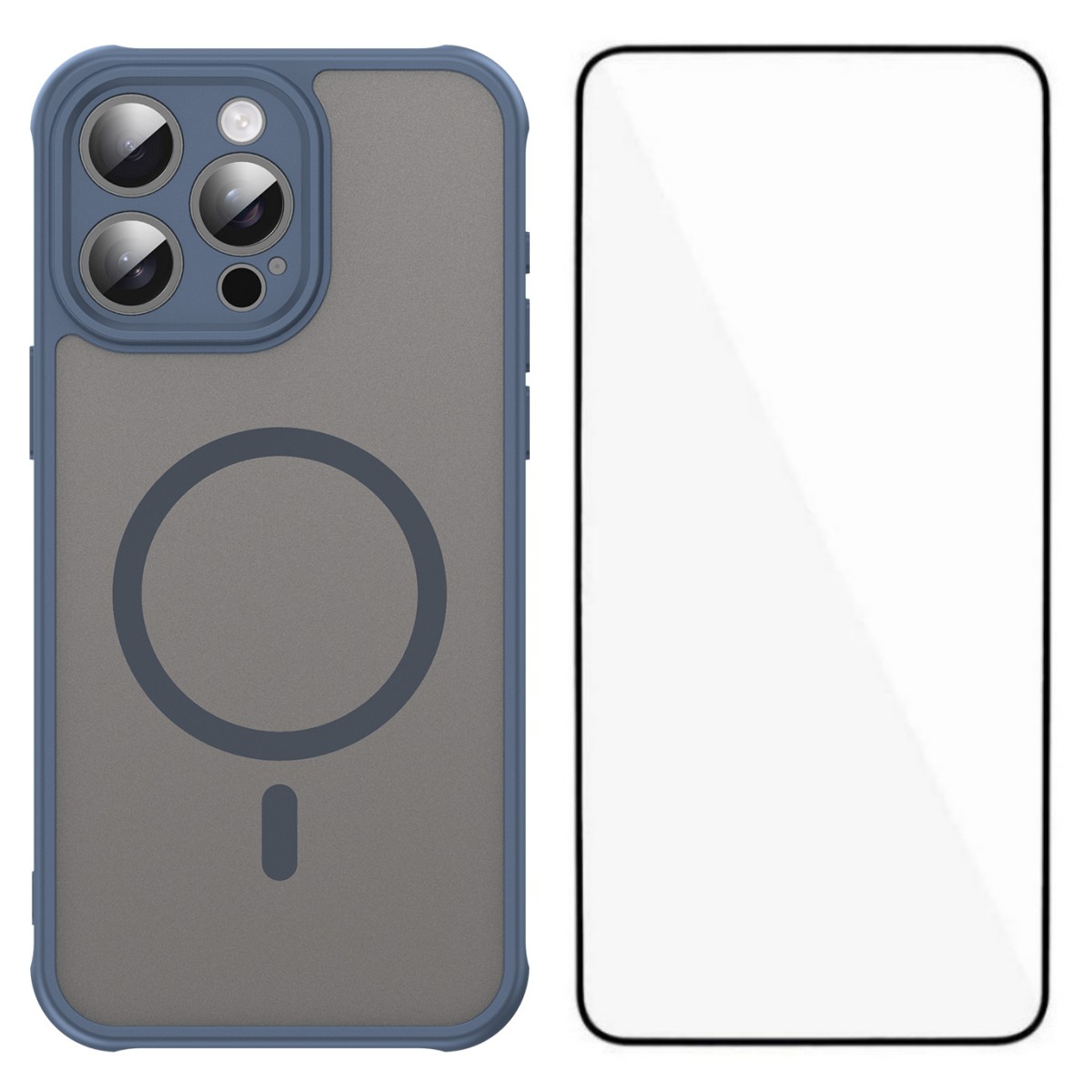 For iPhone 16 Pro Max Magnetic Case with Screen Film WANLONFENG FD Series Skin Touch TPU + PC Phone Back Cover - Blue