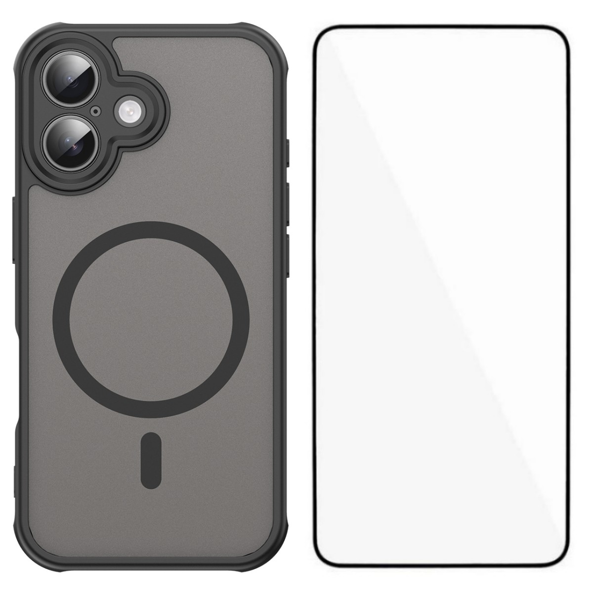 For iPhone 16 Magnetic Case with Screen Film WANLONFENG FD Series Skin Touch TPU + PC Phone Back Cover - Black