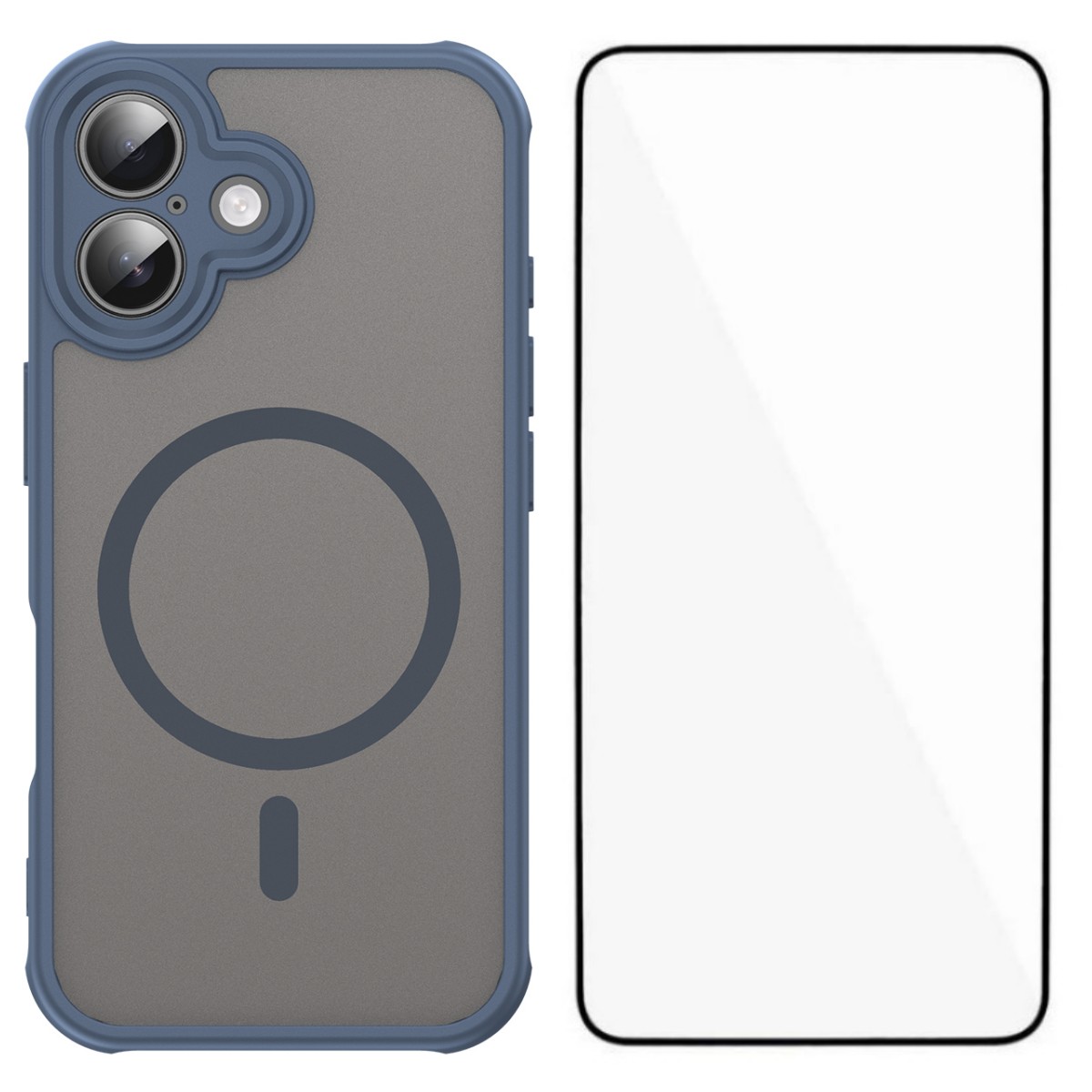 For iPhone 16 Magnetic Case with Screen Film WANLONFENG FD Series Skin Touch TPU + PC Phone Back Cover - Blue