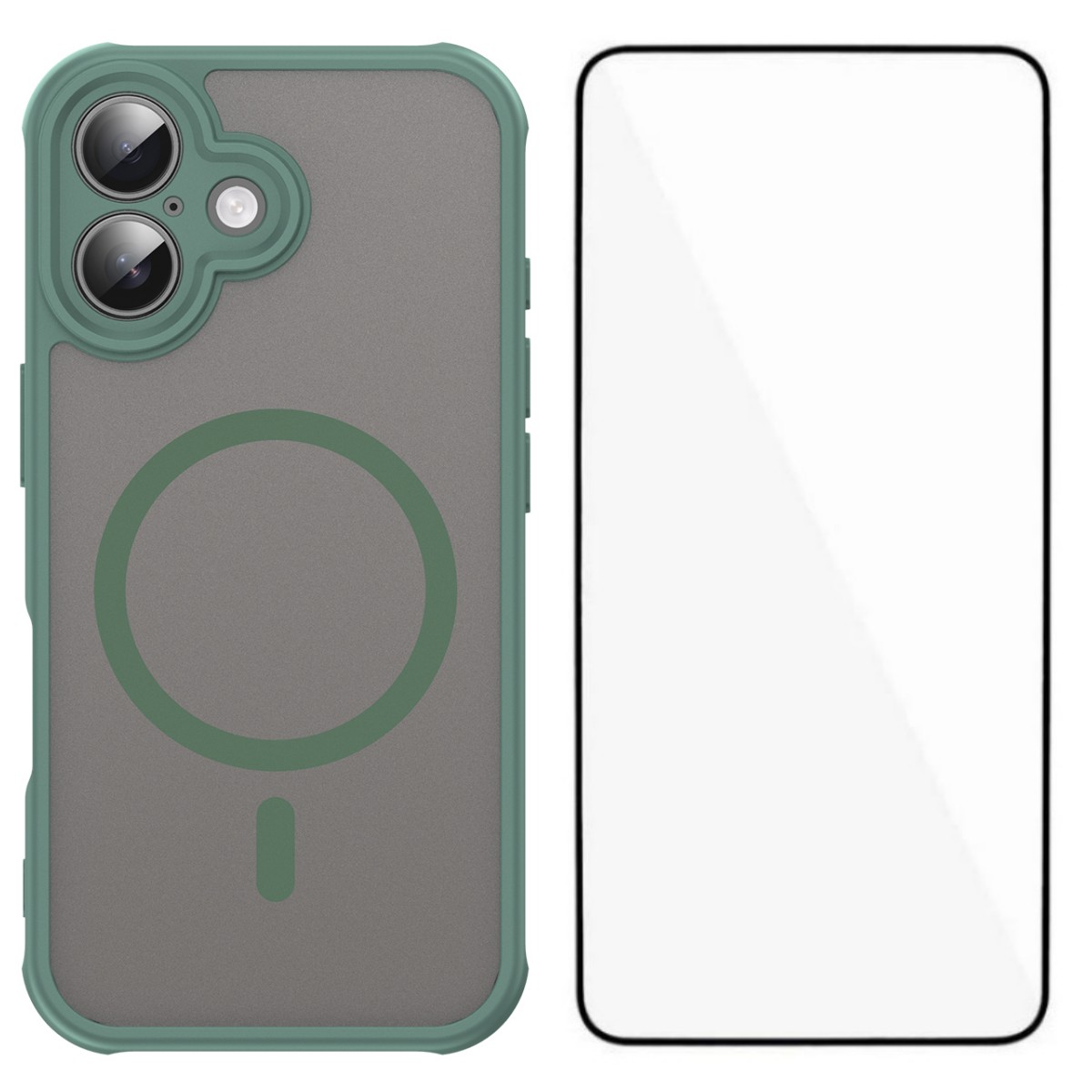 For iPhone 16 Magnetic Case with Screen Film WANLONFENG FD Series Skin Touch TPU + PC Phone Back Cover - Green