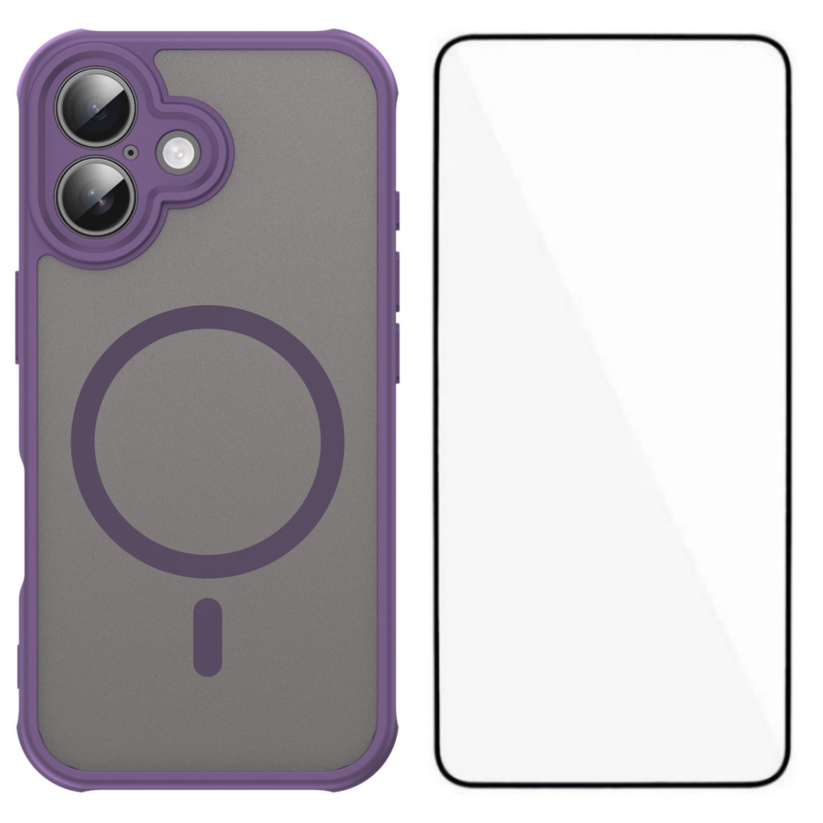 For iPhone 16 Magnetic Case with Screen Film WANLONFENG FD Series Skin Touch TPU + PC Phone Back Cover - Purple