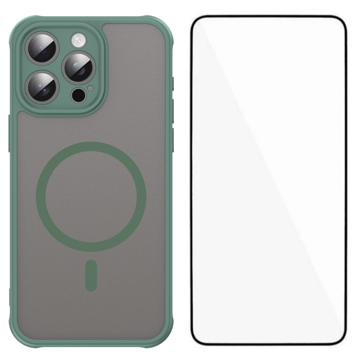 For iPhone 15 Pro Max Magnetic Case with Screen Film WANLONFENG FD Series Skin Touch TPU + PC Phone Back Cover - Green