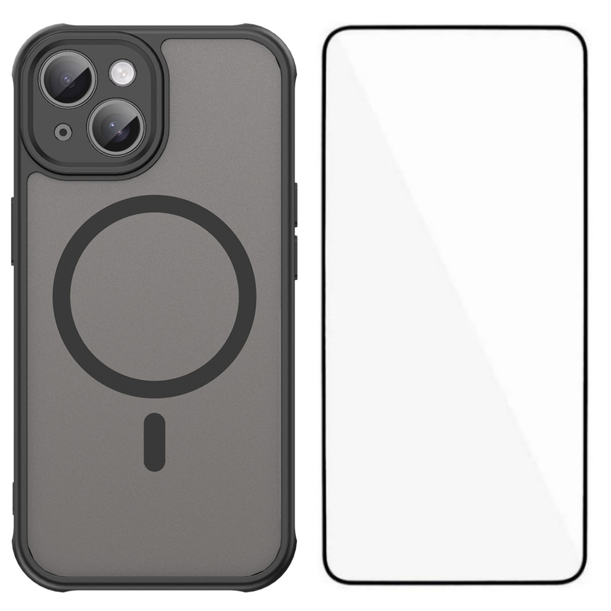 For iPhone 15 Magnetic Case with Screen Film WANLONFENG FD Series Skin Touch TPU + PC Phone Back Cover - Black