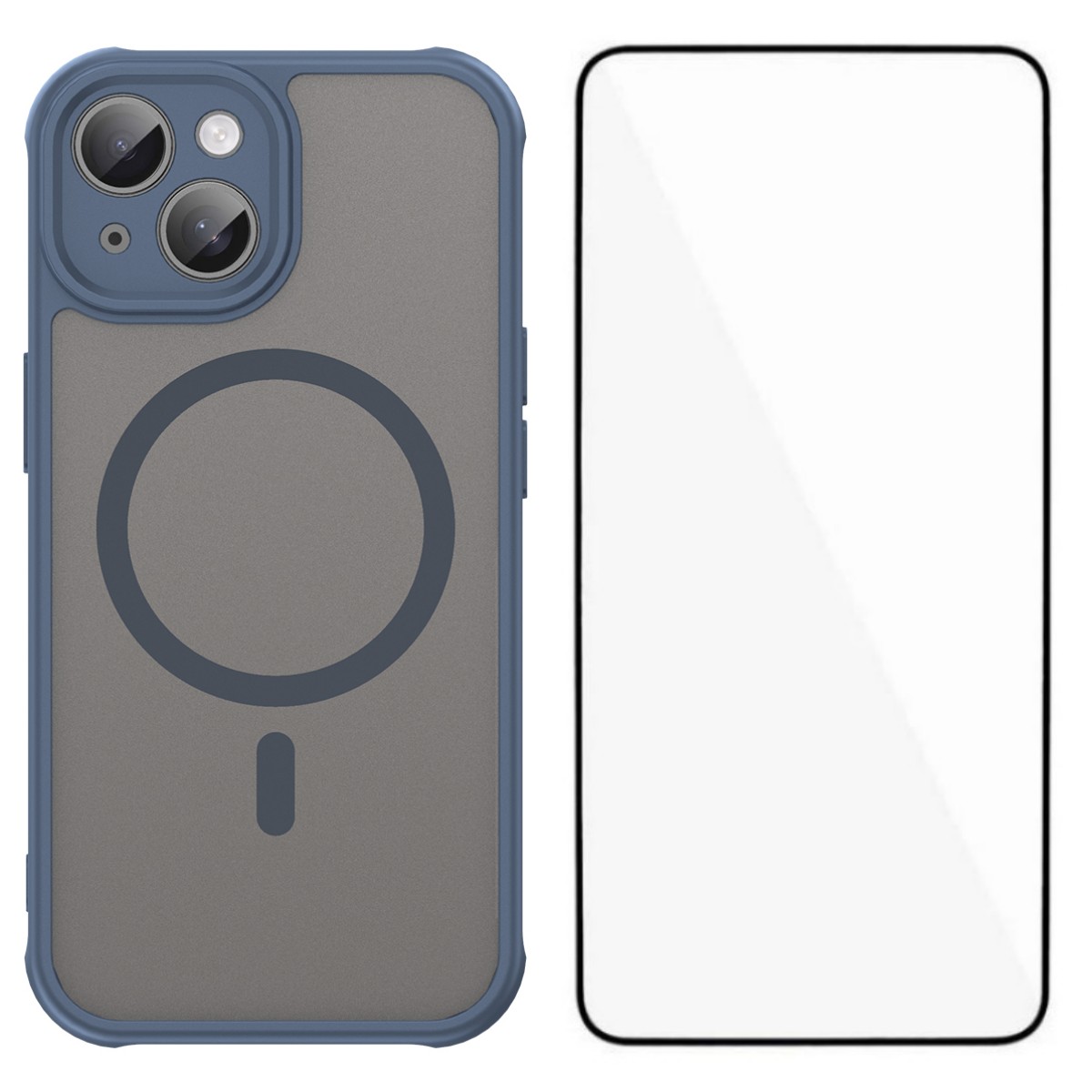 For iPhone 15 Magnetic Case with Screen Film WANLONFENG FD Series Skin Touch TPU + PC Phone Back Cover - Blue