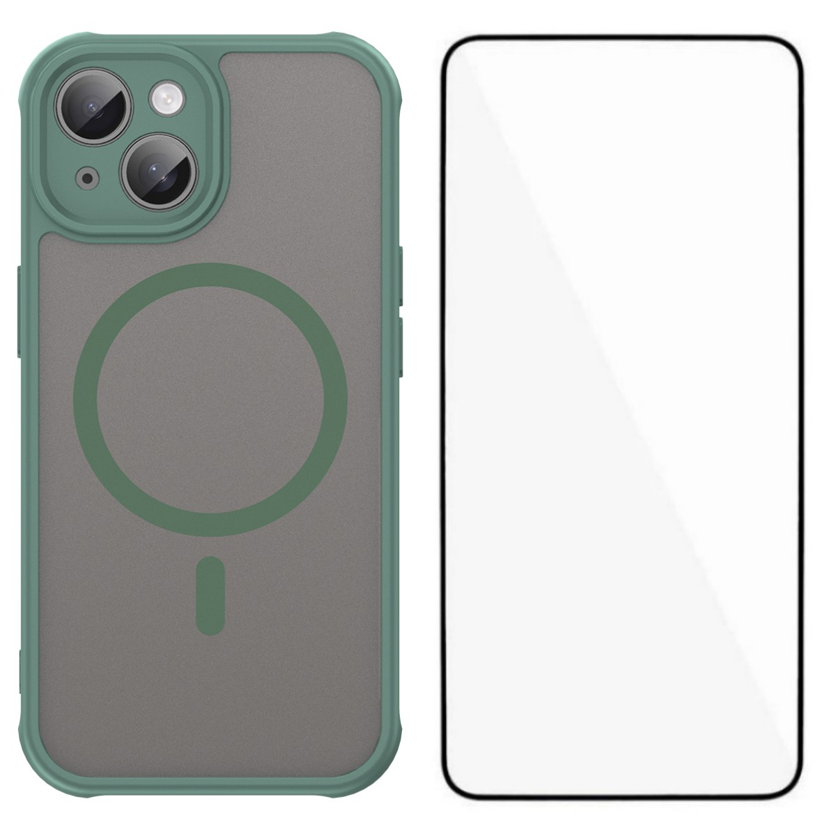 For iPhone 15 Magnetic Case with Screen Film WANLONFENG FD Series Skin Touch TPU + PC Phone Back Cover - Green