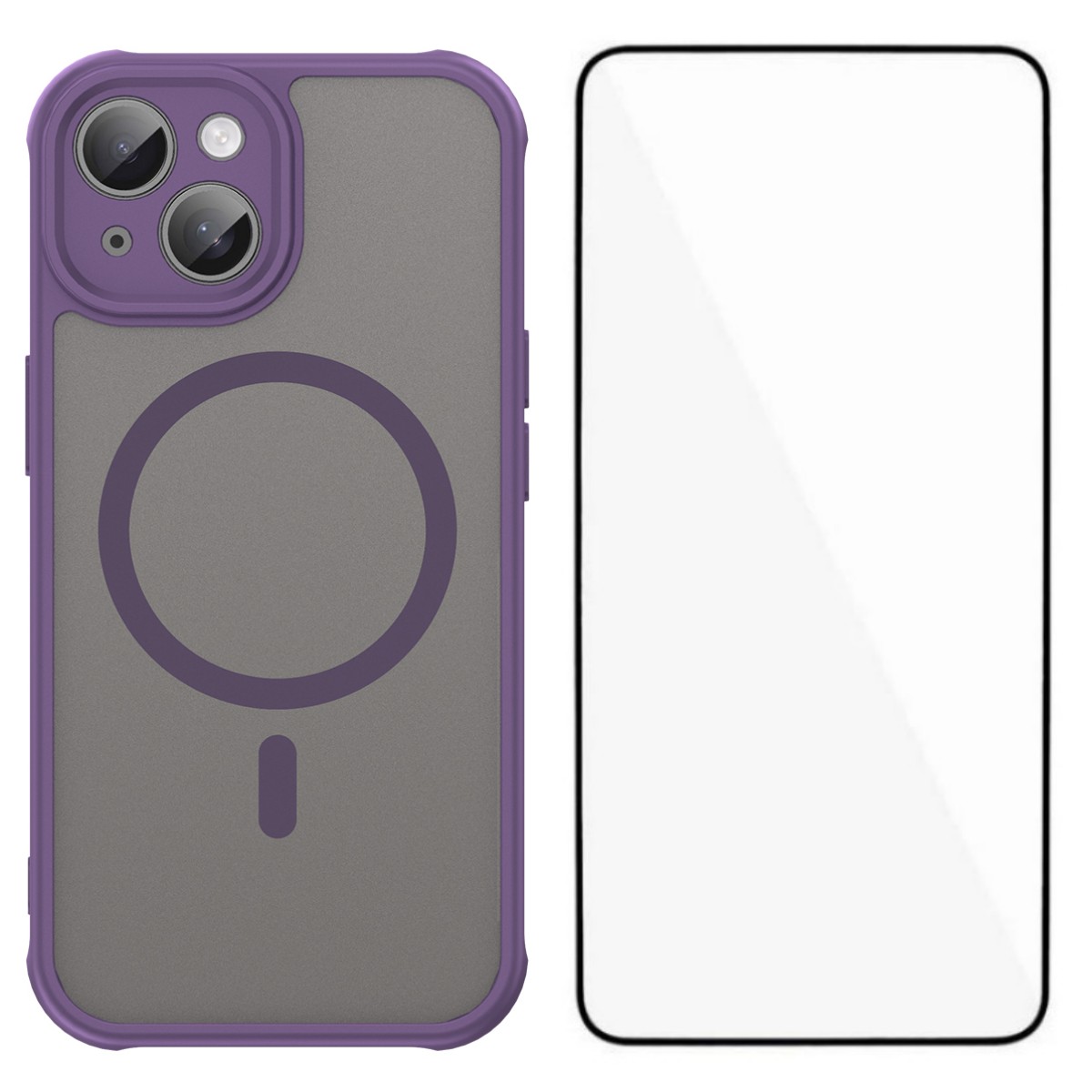 For iPhone 15 Magnetic Case with Screen Film WANLONFENG FD Series Skin Touch TPU + PC Phone Back Cover - Purple