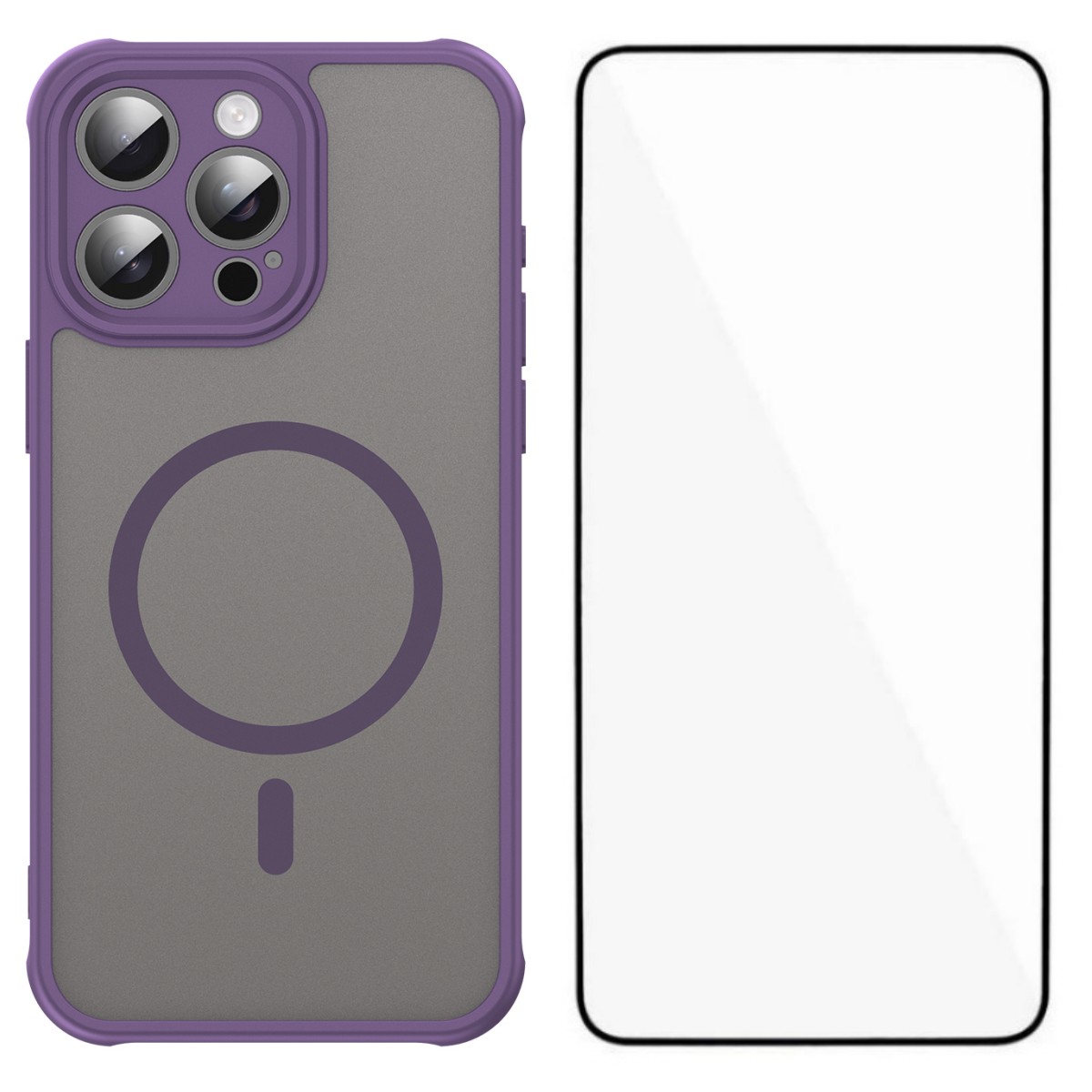 For iPhone 15 Pro Magnetic Case with Screen Film WANLONFENG FD Series Skin Touch TPU + PC Phone Back Cover - Purple