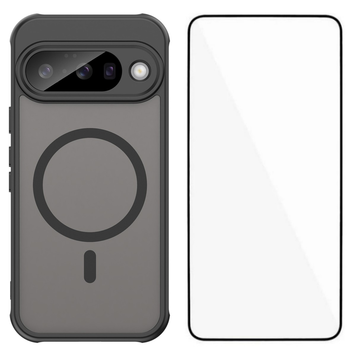 For Google Pixel 10 Magnetic Case with Screen Film WANLONFENG FD Series Skin Touch TPU + PC Phone Back Cover - Black