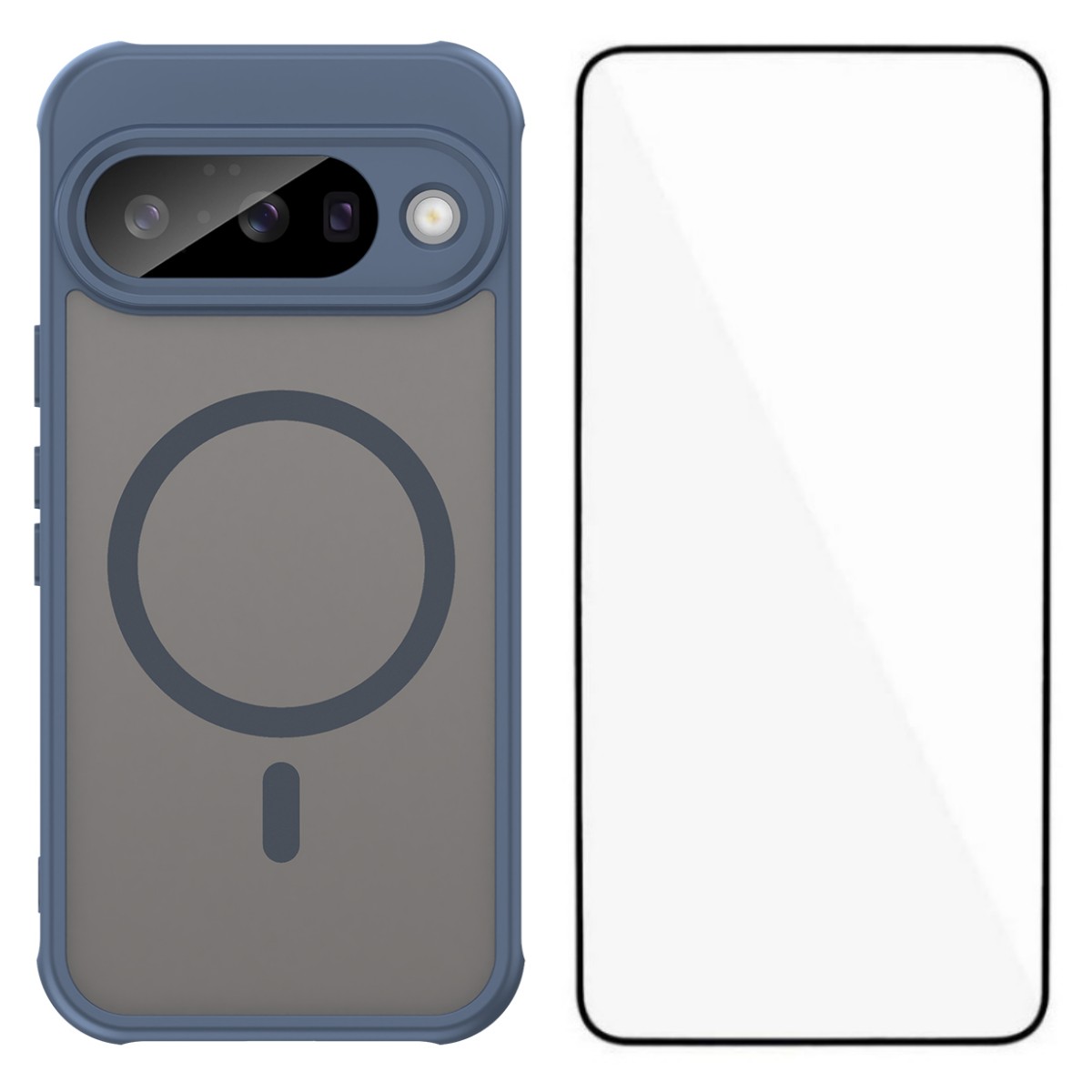 For Google Pixel 10 Magnetic Case with Screen Film WANLONFENG FD Series Skin Touch TPU + PC Phone Back Cover - Blue