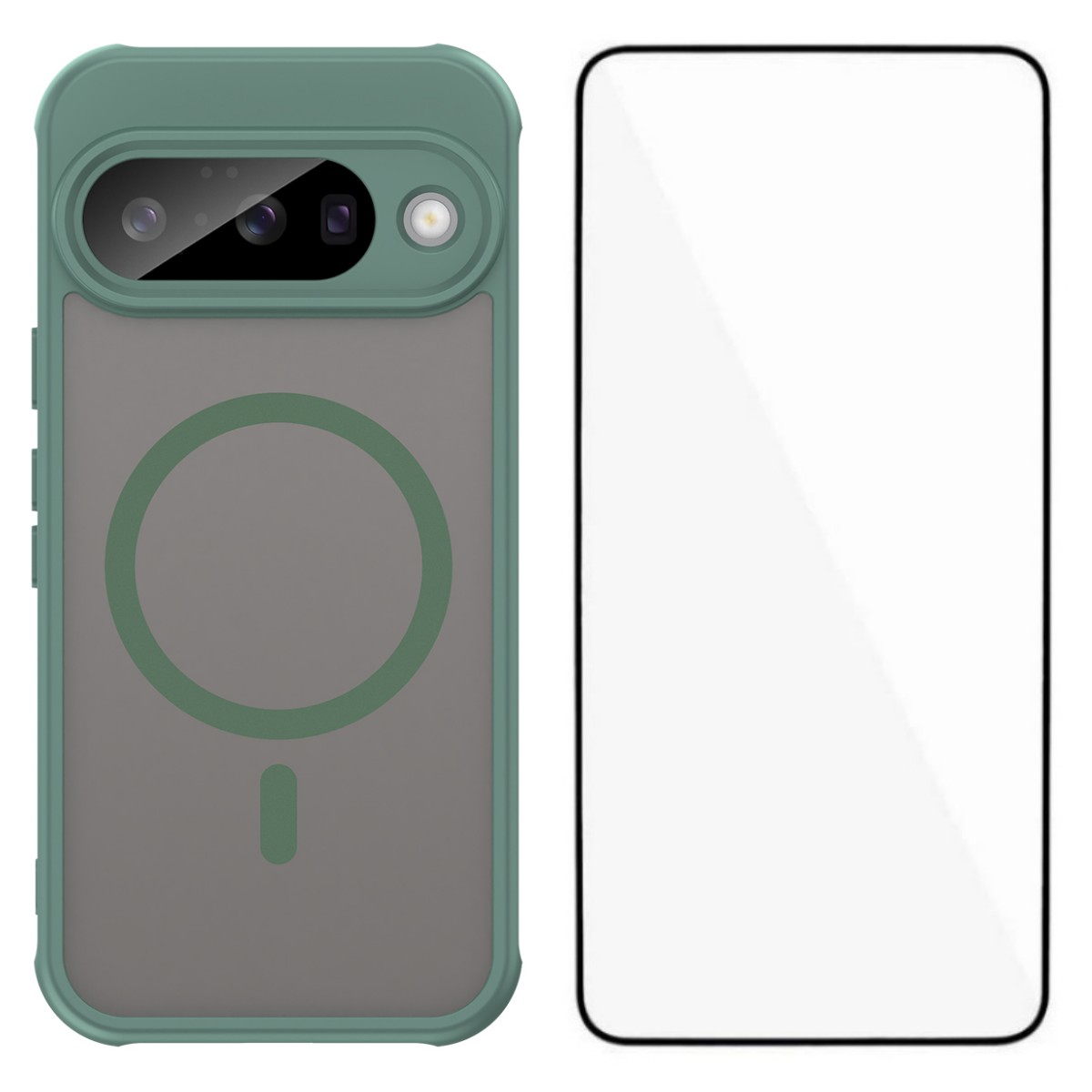 For Google Pixel 10 Magnetic Case with Screen Film WANLONFENG FD Series Skin Touch TPU + PC Phone Back Cover - Green