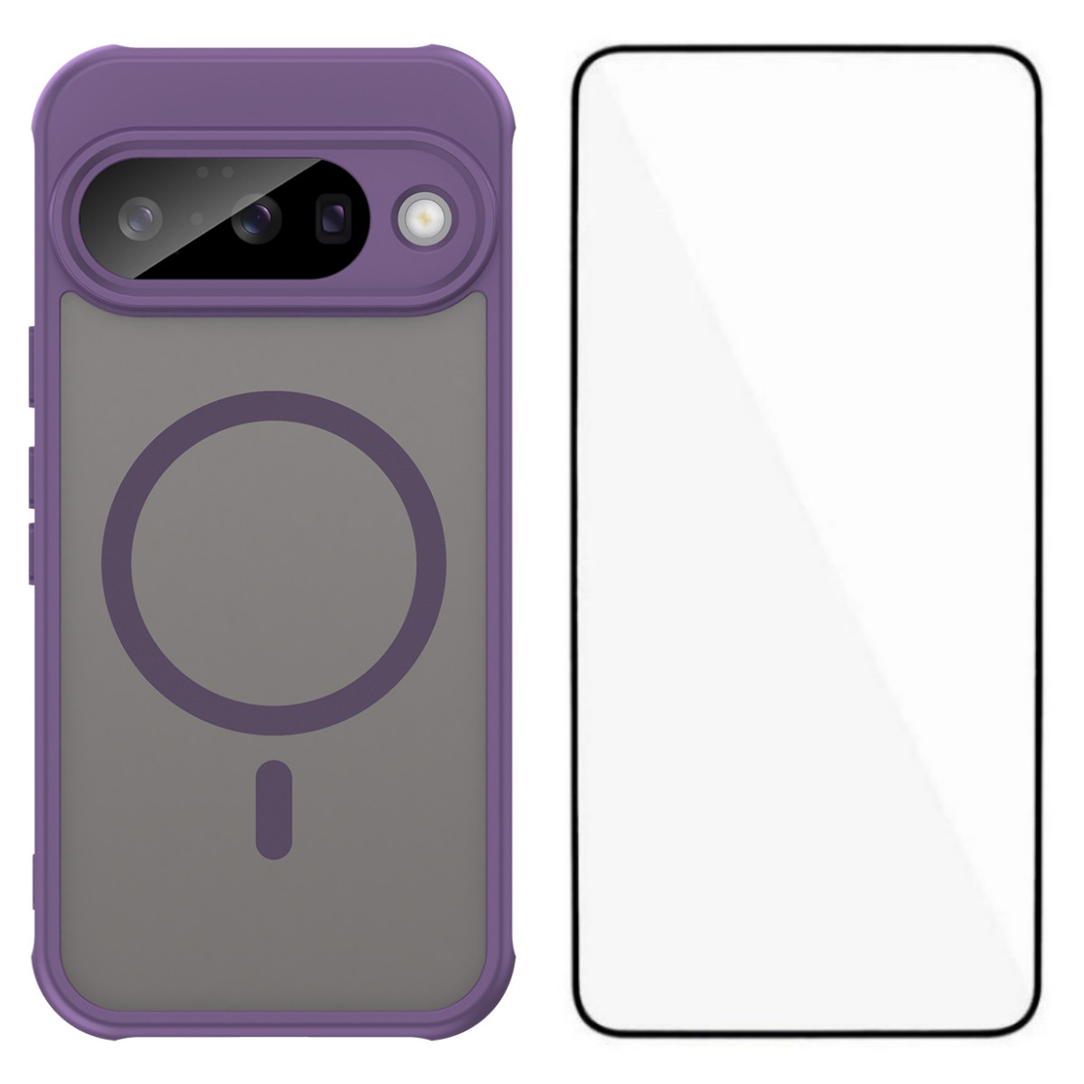 For Google Pixel 10 Magnetic Case with Screen Film WANLONFENG FD Series Skin Touch TPU + PC Phone Back Cover - Purple