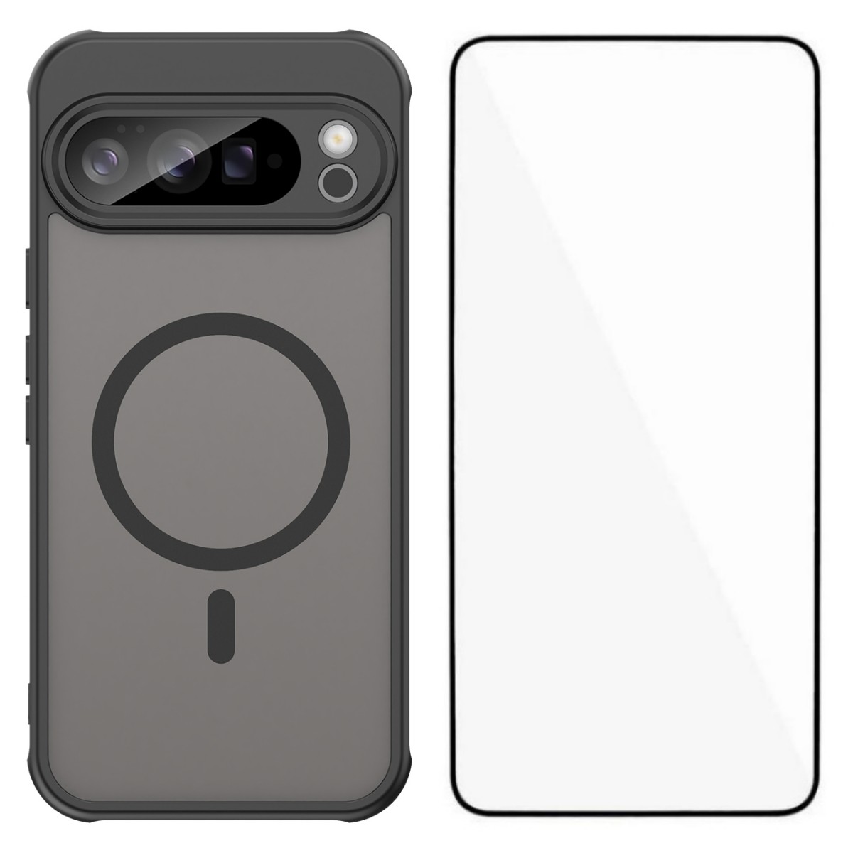 For Google Pixel 10 Pro XL Magnetic Case with Screen Film WANLONFENG FD Series Skin Touch TPU + PC Phone Back Cover - Black