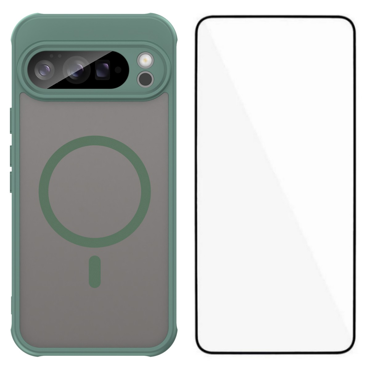 For Google Pixel 10 Pro XL Magnetic Case with Screen Film WANLONFENG FD Series Skin Touch TPU + PC Phone Back Cover - Green