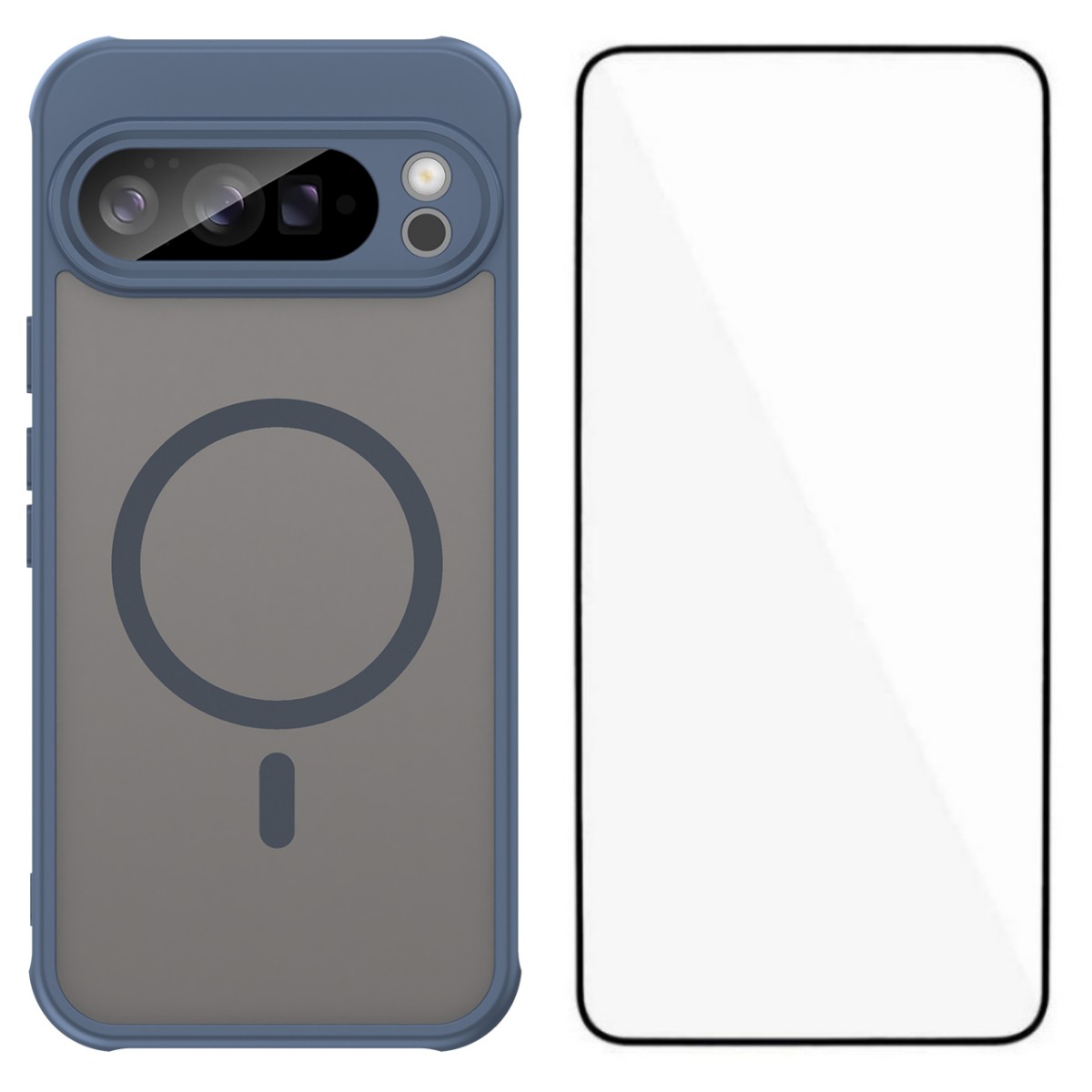 For Google Pixel 10 Pro Magnetic Case with Screen Film WANLONFENG FD Series Skin Touch TPU + PC Phone Back Cover - Blue