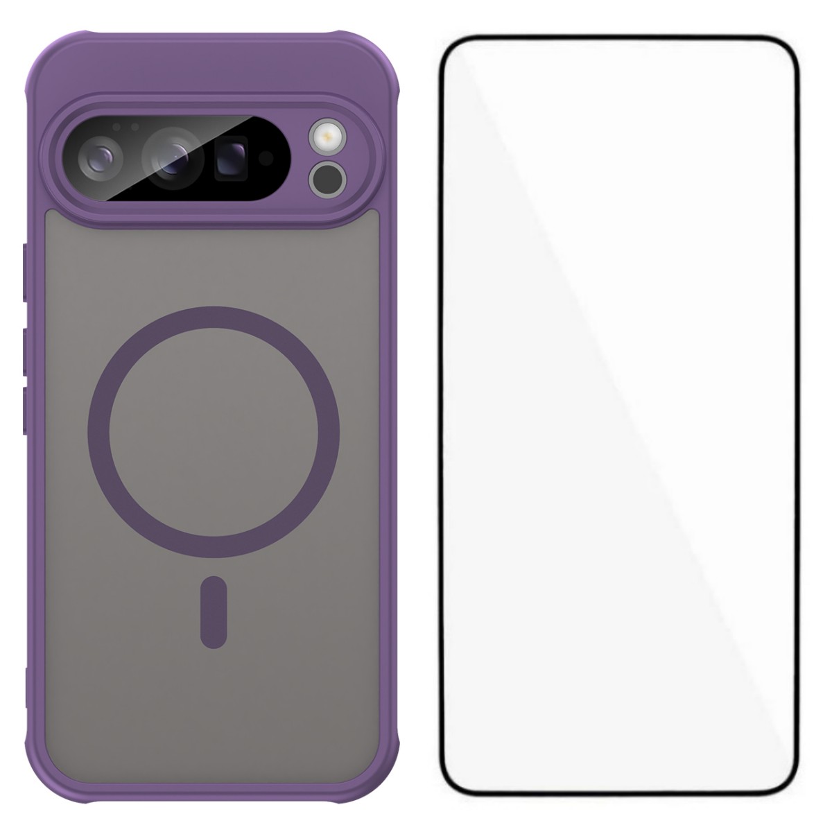 For Google Pixel 10 Pro Magnetic Case with Screen Film WANLONFENG FD Series Skin Touch TPU + PC Phone Back Cover - Purple
