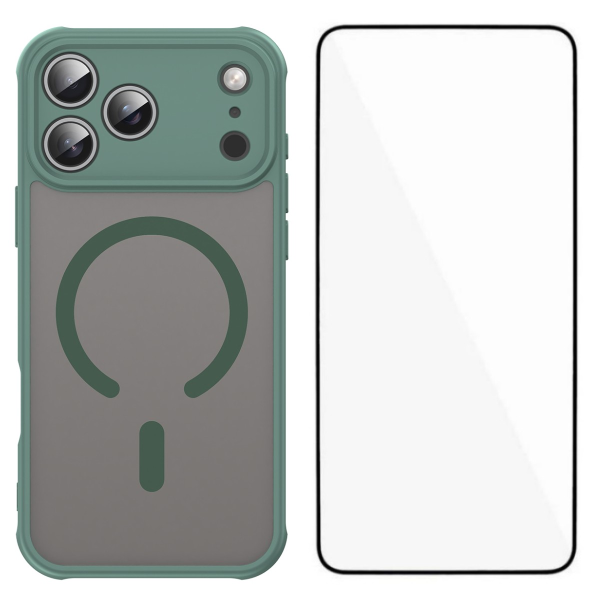 For iPhone 17 Pro Magnetic Case with Screen Film WANLONFENG FD Series Skin Touch TPU + PC Phone Back Cover - Green