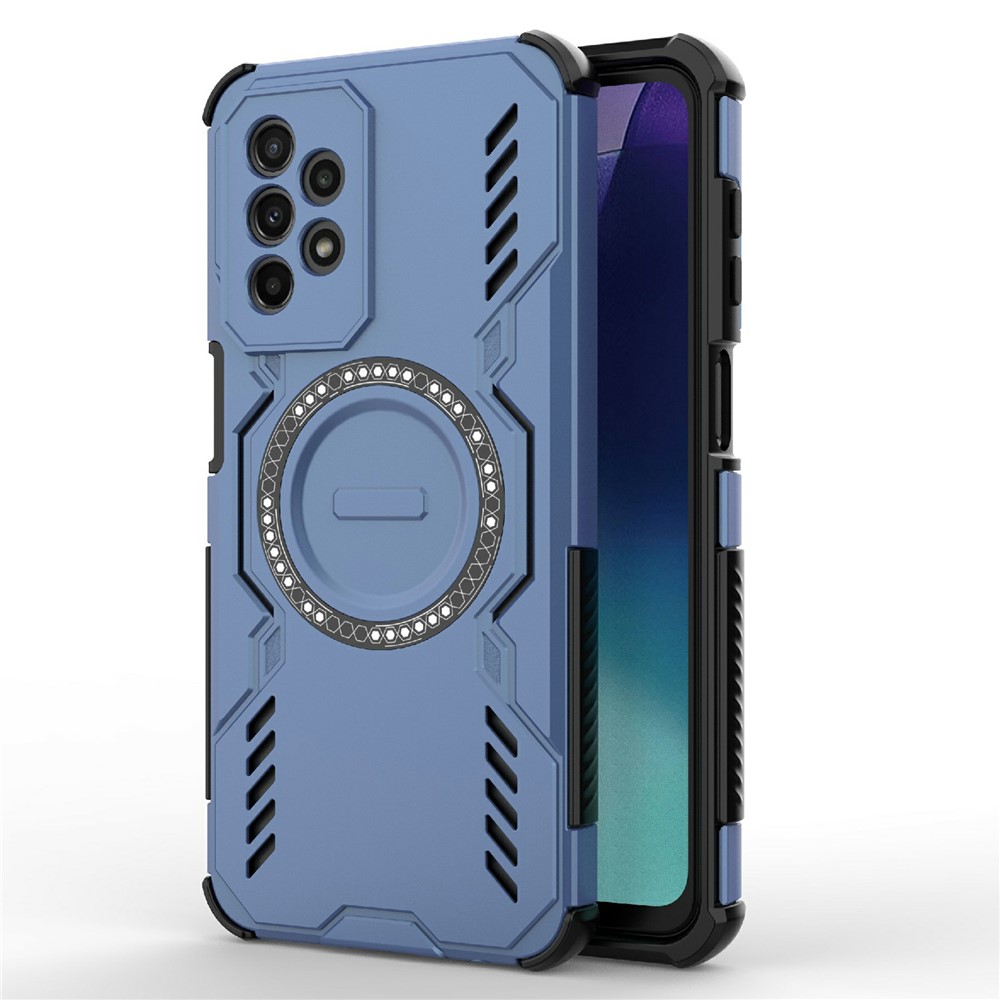 For Samsung Galaxy A23 4G / 5G (Global) Magnetic Case Butterfly Armor Hollow Heat Dissipation PC + TPU Phone Cover - Blue