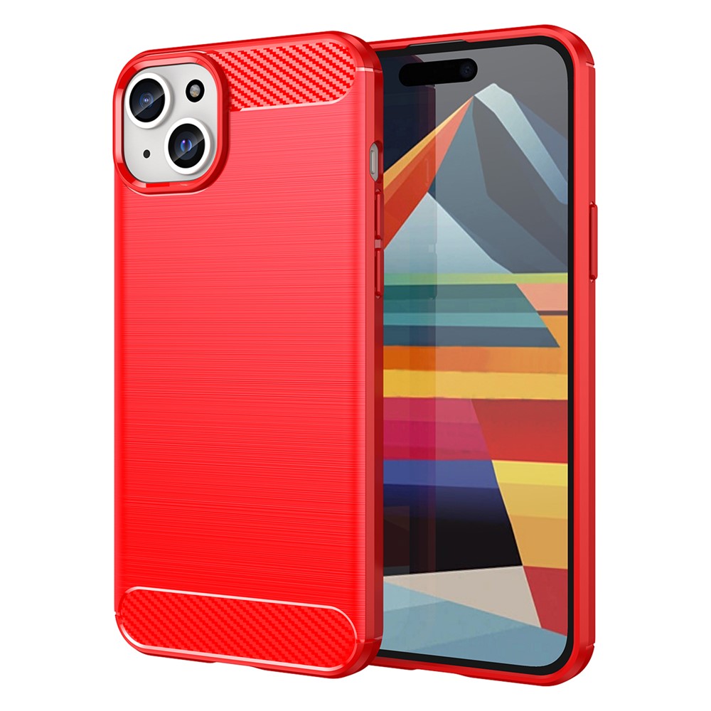 AMORUS For iPhone 15 Plus Case Carbon Fiber Texture Brushed Protective Phone Cover - Red
