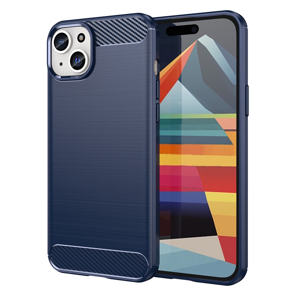 AMORUS For iPhone 15 Plus Case Carbon Fiber Texture Brushed Protective Phone Cover - Blue