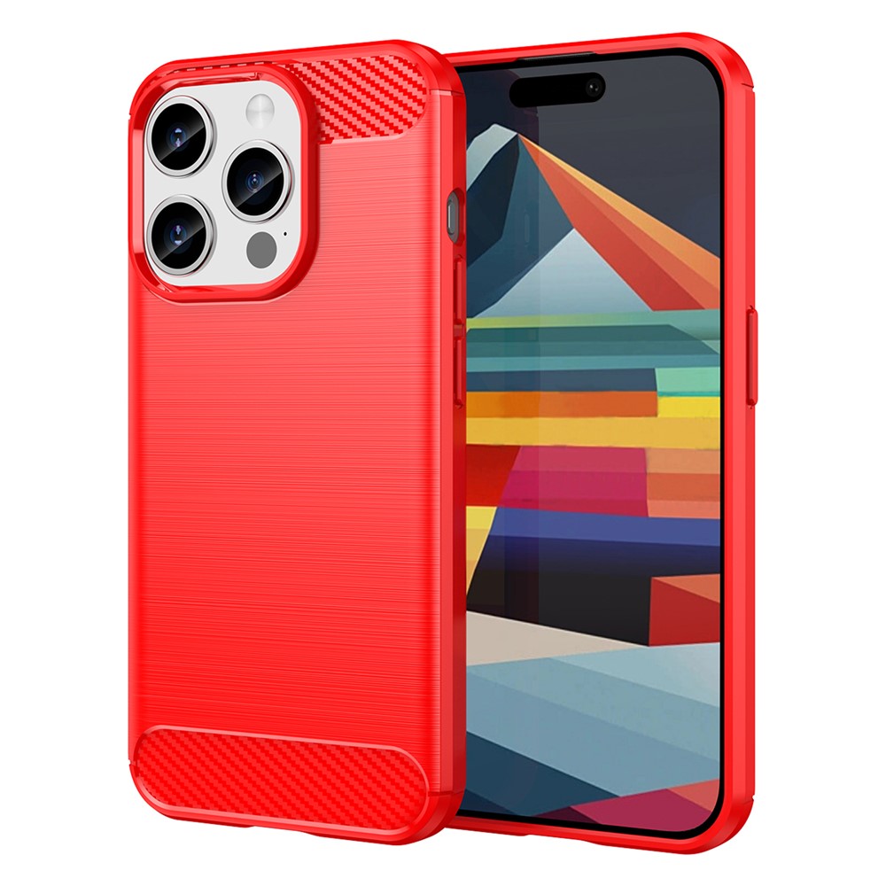 AMORUS For iPhone 15 Pro Case Carbon Fiber Texture Brushed Protective Phone Cover - Red