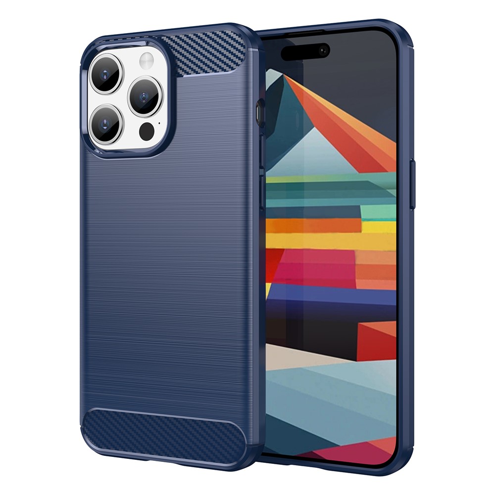 AMORUS For iPhone 15 Pro Max Case Carbon Fiber Texture Brushed Protective Phone Cover - Blue