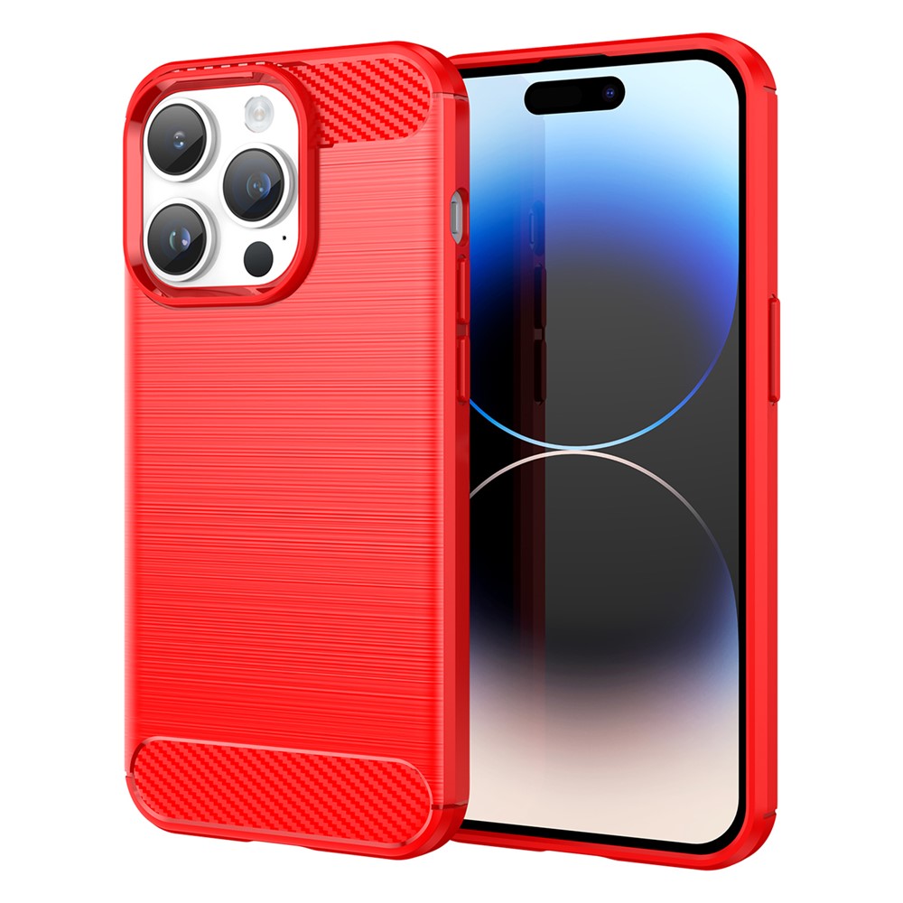 AMORUS For iPhone 14 Pro Case Carbon Fiber Texture Brushed Protective Phone Cover - Red