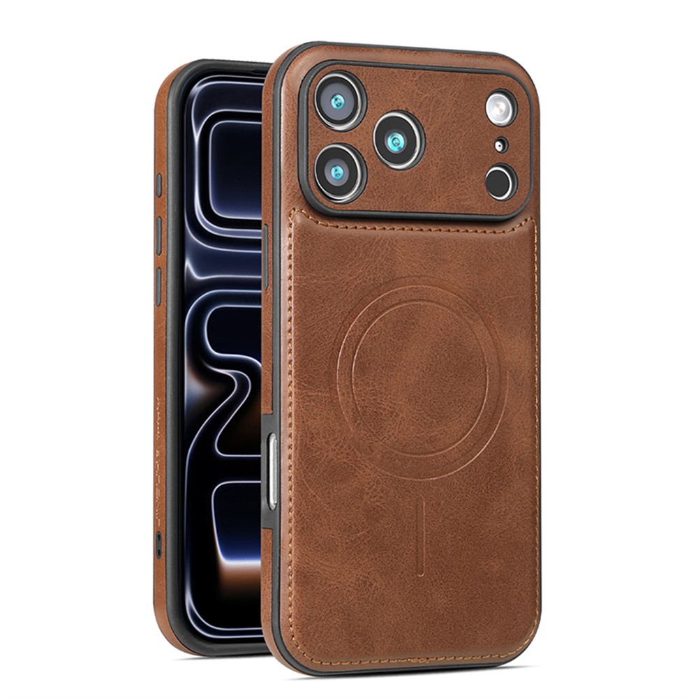 For iPhone 17 Pro Phone Case Compatible with MagSafe PC PU Leather Back Cover - Coffee