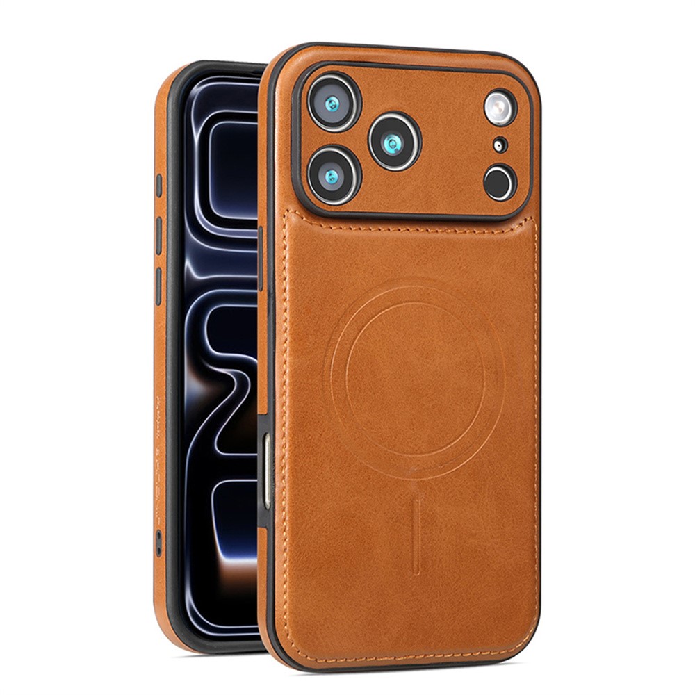 For iPhone 17 Pro Phone Case Compatible with MagSafe PC PU Leather Back Cover - Brown