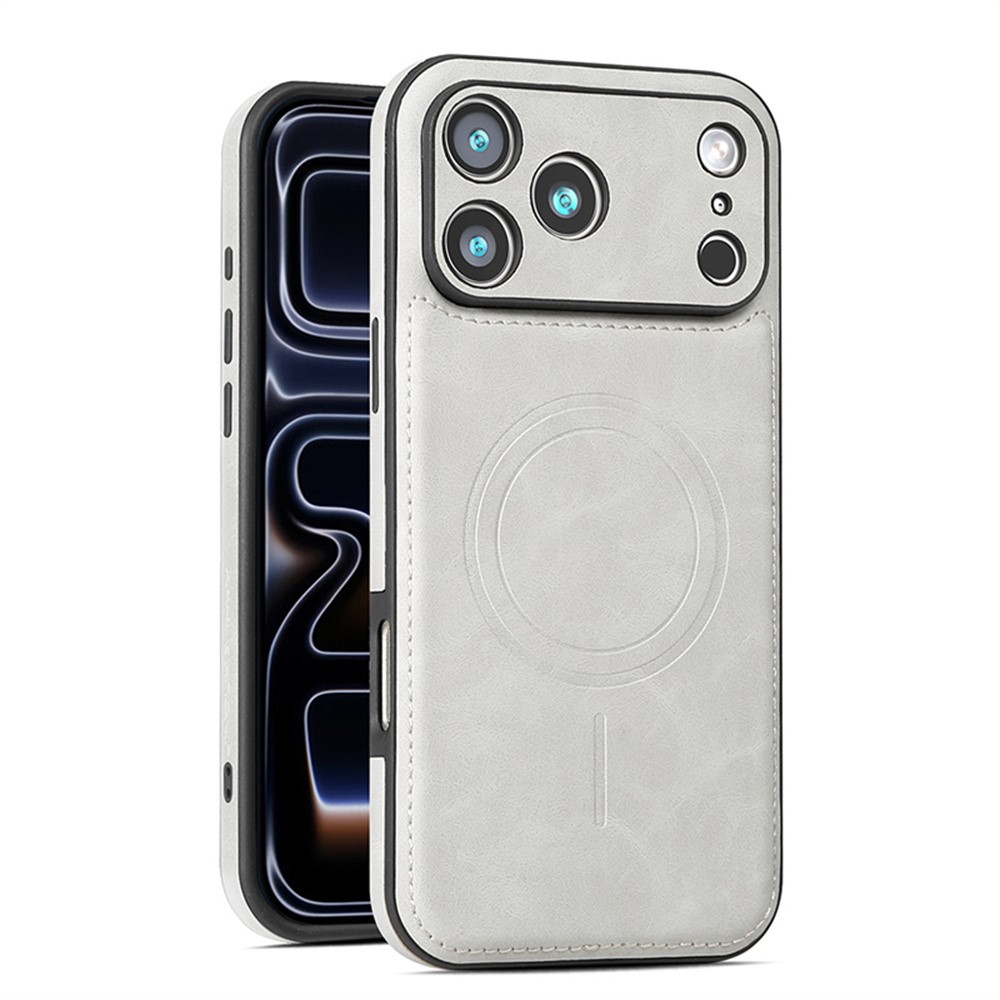 For iPhone 17 Pro Max Phone Case Compatible with MagSafe PC PU Leather Back Cover - White