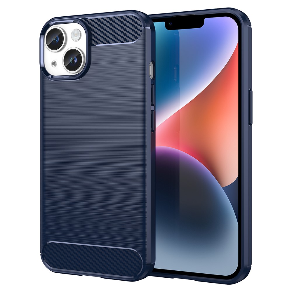 AMORUS For iPhone 14 Plus Case Carbon Fiber Texture Brushed Protective Phone Cover - Blue