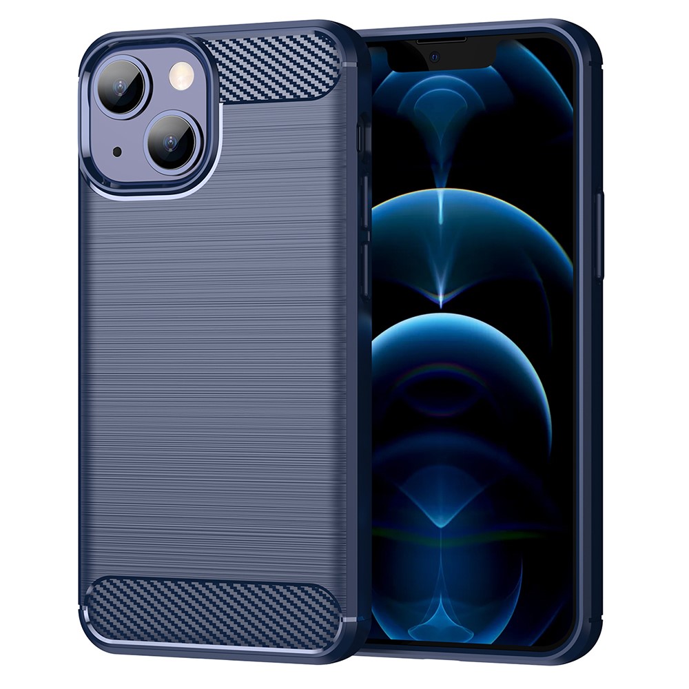 AMORUS For iPhone 13 Case Carbon Fiber Texture Brushed Protective Phone Cover - Blue