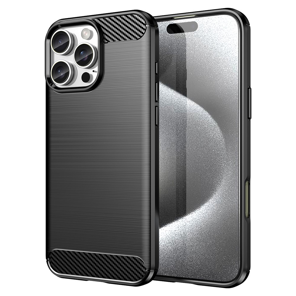 AMORUS For iPhone 16 Pro Max Case Carbon Fiber Texture Brushed Protective Phone Cover - Black
