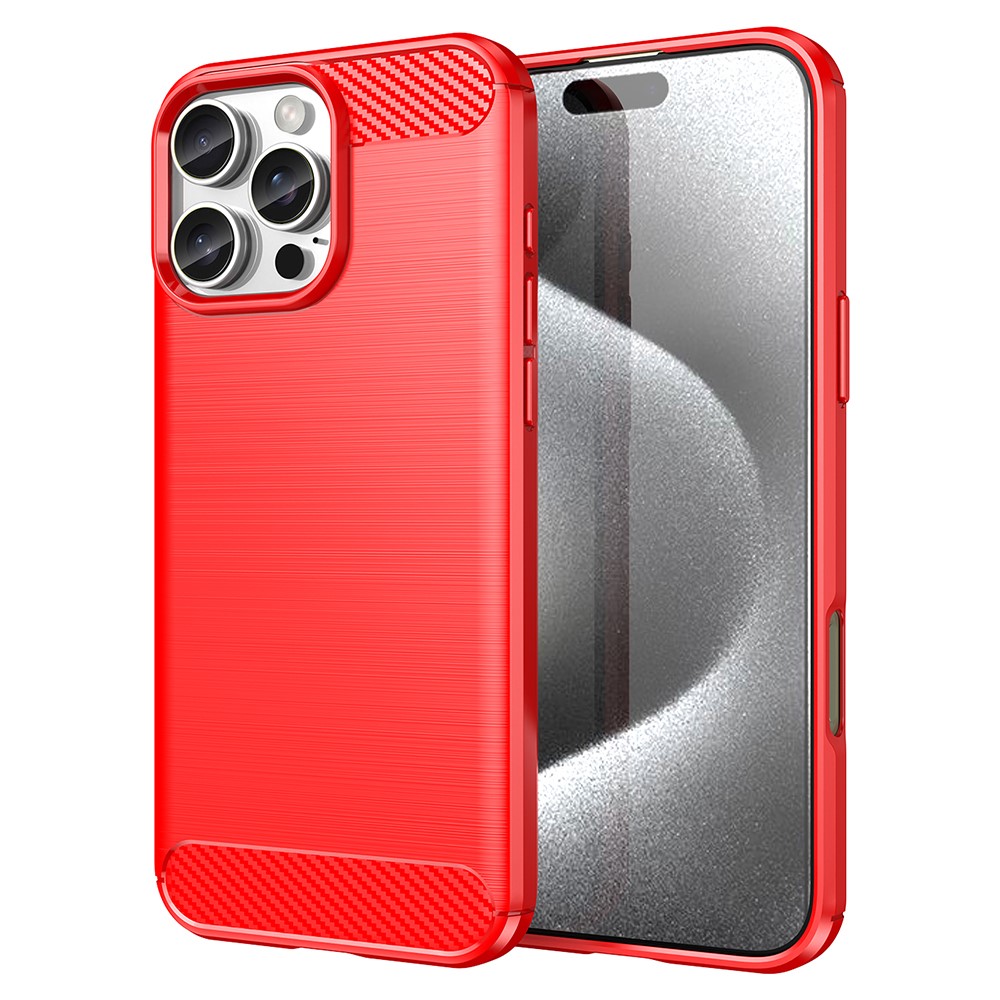 AMORUS For iPhone 16 Pro Max Case Carbon Fiber Texture Brushed Protective Phone Cover - Red