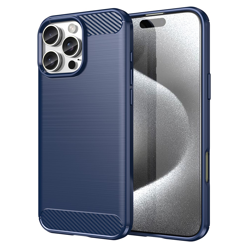 AMORUS For iPhone 16 Pro Max Case Carbon Fiber Texture Brushed Protective Phone Cover - Blue