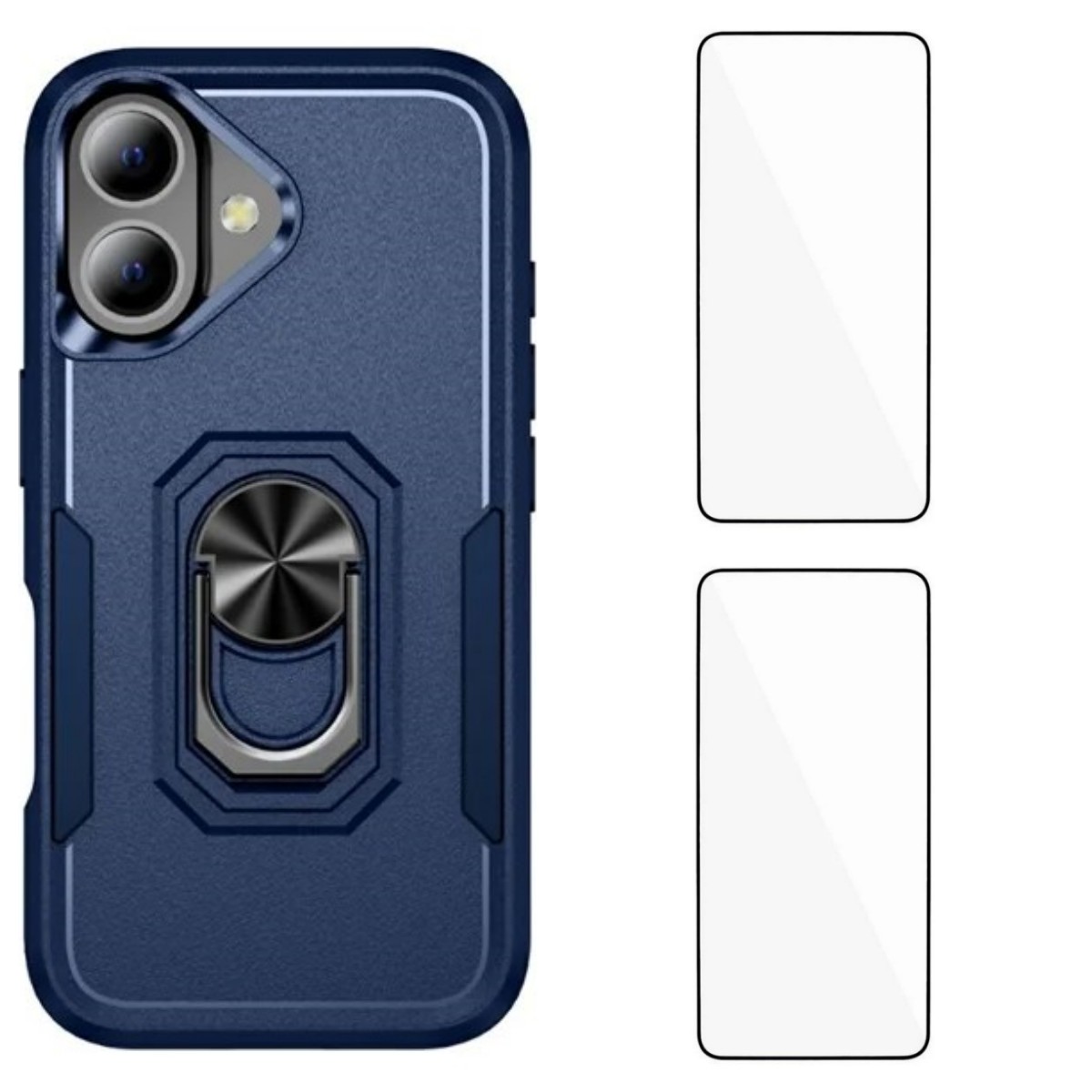 For iPhone 17 Case with 2Pcs Tempered Glass WANLONFENG KT Series PC TPU Kickstand Phone Cover - Blue