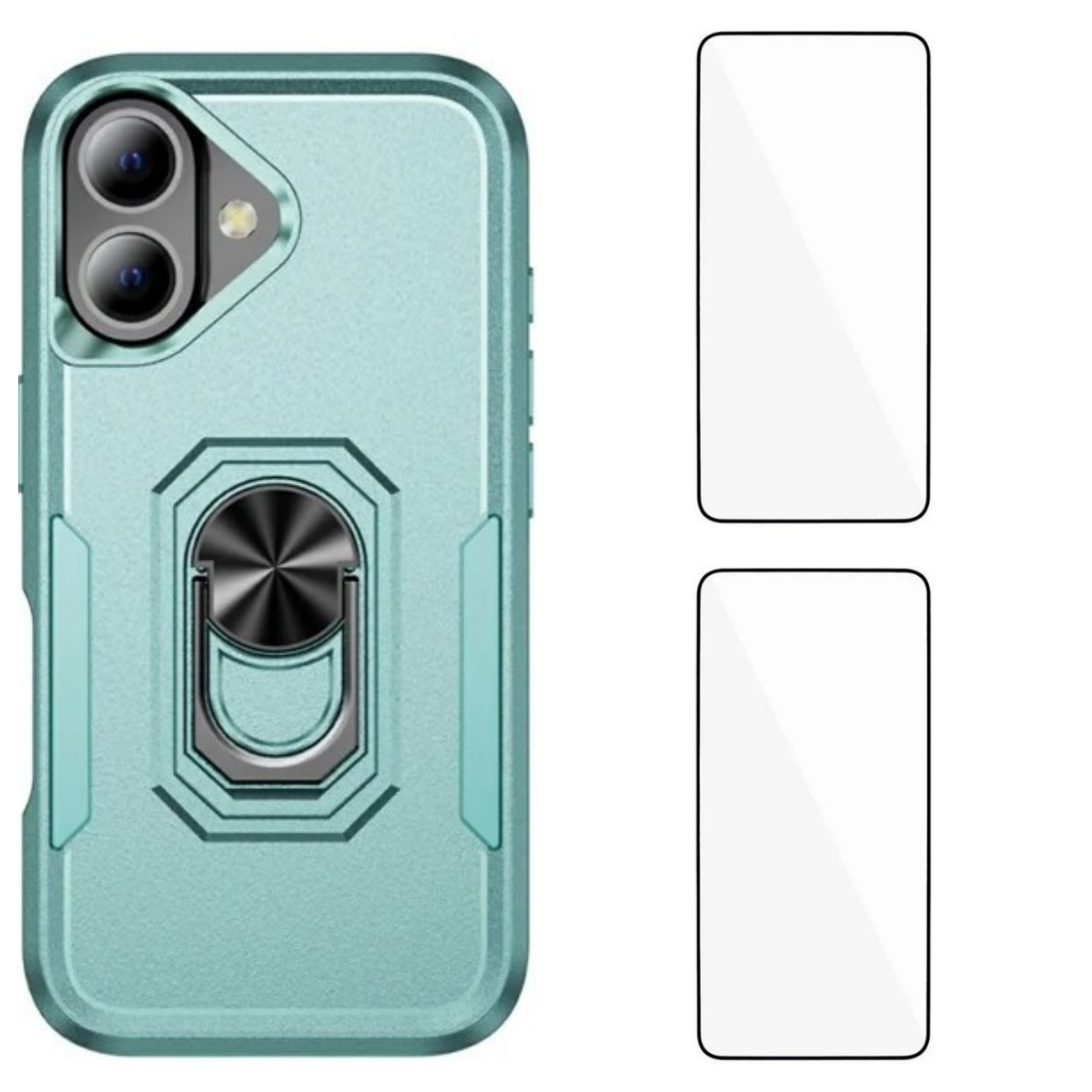 For iPhone 17 Case with 2Pcs Tempered Glass WANLONFENG KT Series PC TPU Kickstand Phone Cover - Green