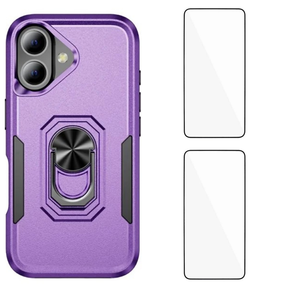 For iPhone 17 Case with 2Pcs Tempered Glass WANLONFENG KT Series PC TPU Kickstand Phone Cover - Purple