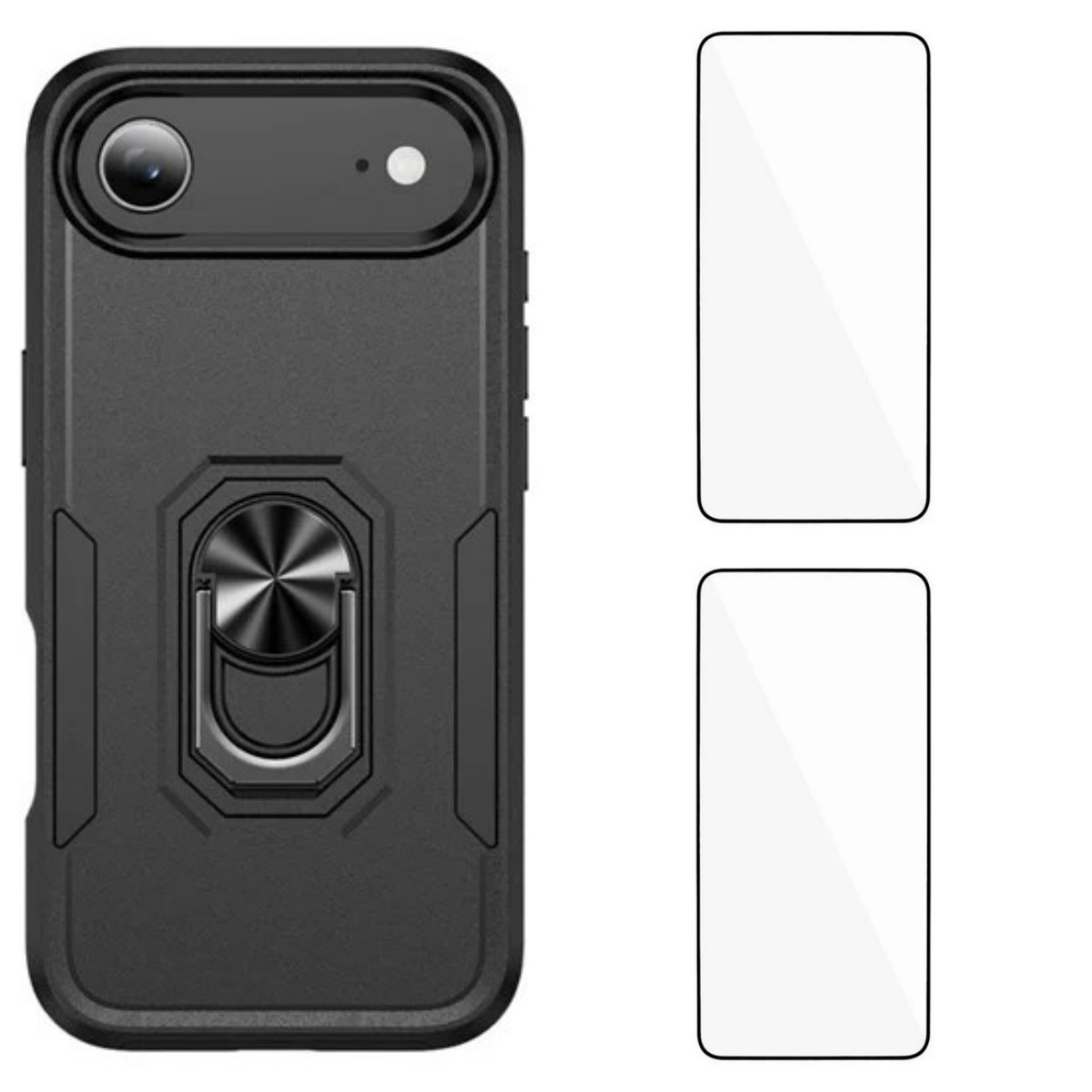 For iPhone Air Case with 2Pcs Tempered Glass WANLONFENG KT Series PC TPU Kickstand Phone Cover - Black