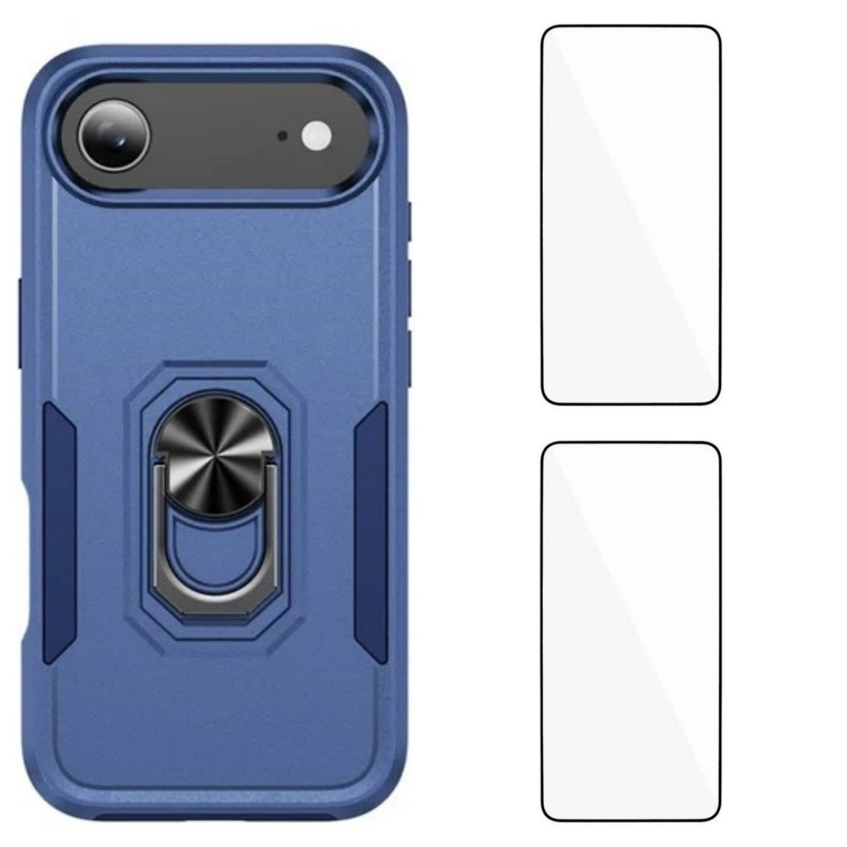 For iPhone Air Case with 2Pcs Tempered Glass WANLONFENG KT Series PC TPU Kickstand Phone Cover - Blue