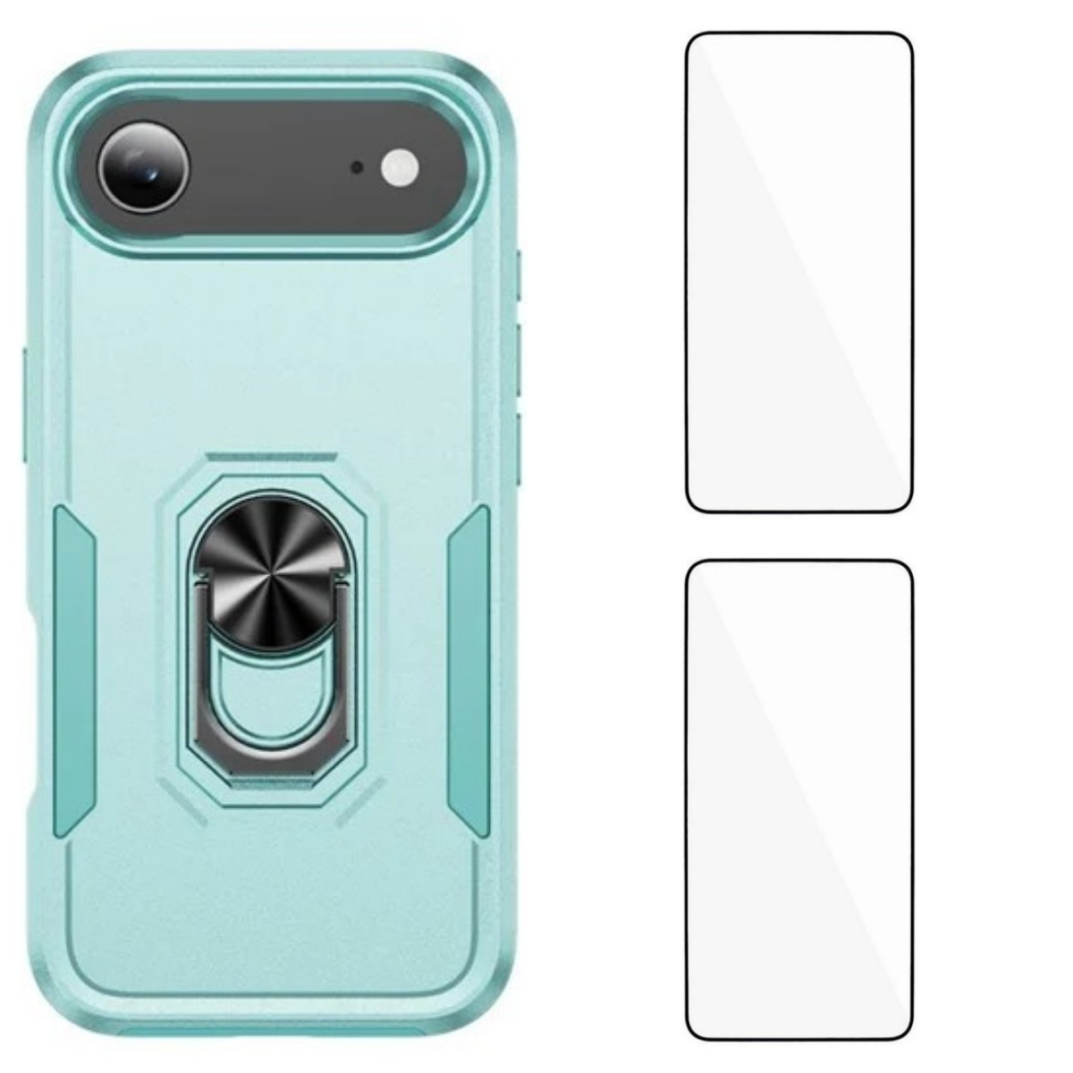 For iPhone Air Case with 2Pcs Tempered Glass WANLONFENG KT Series PC TPU Kickstand Phone Cover - Green
