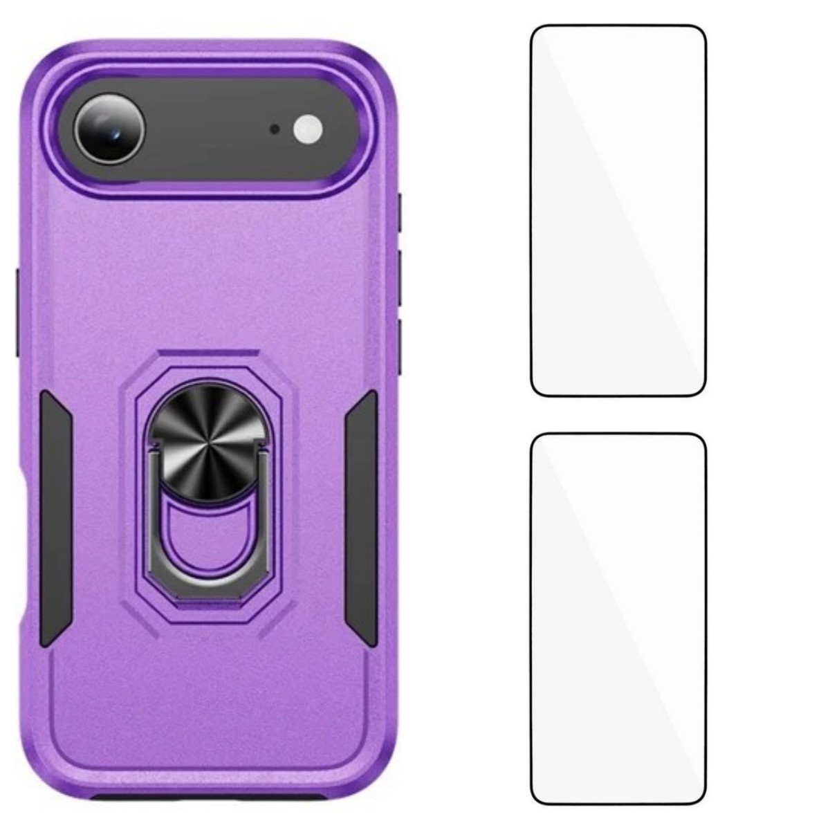 For iPhone Air Case with 2Pcs Tempered Glass WANLONFENG KT Series PC TPU Kickstand Phone Cover - Purple