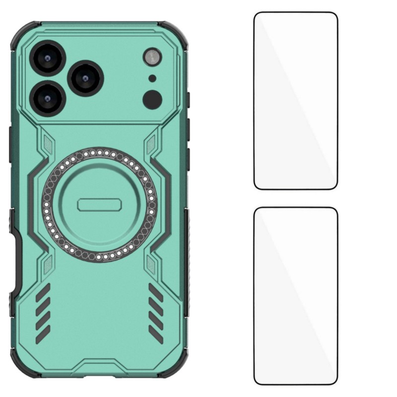 For iPhone 17 Pro Magnetic Case WANLONFENG DJ Series PC TPU Phone Cover with 2Pcs Tempered Glass Film - Green
