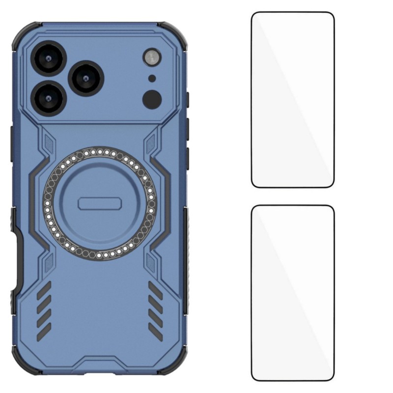 For iPhone 17 Pro Max Magnetic Case WANLONFENG DJ Series PC TPU Phone Cover with 2Pcs Tempered Glass Film - Blue