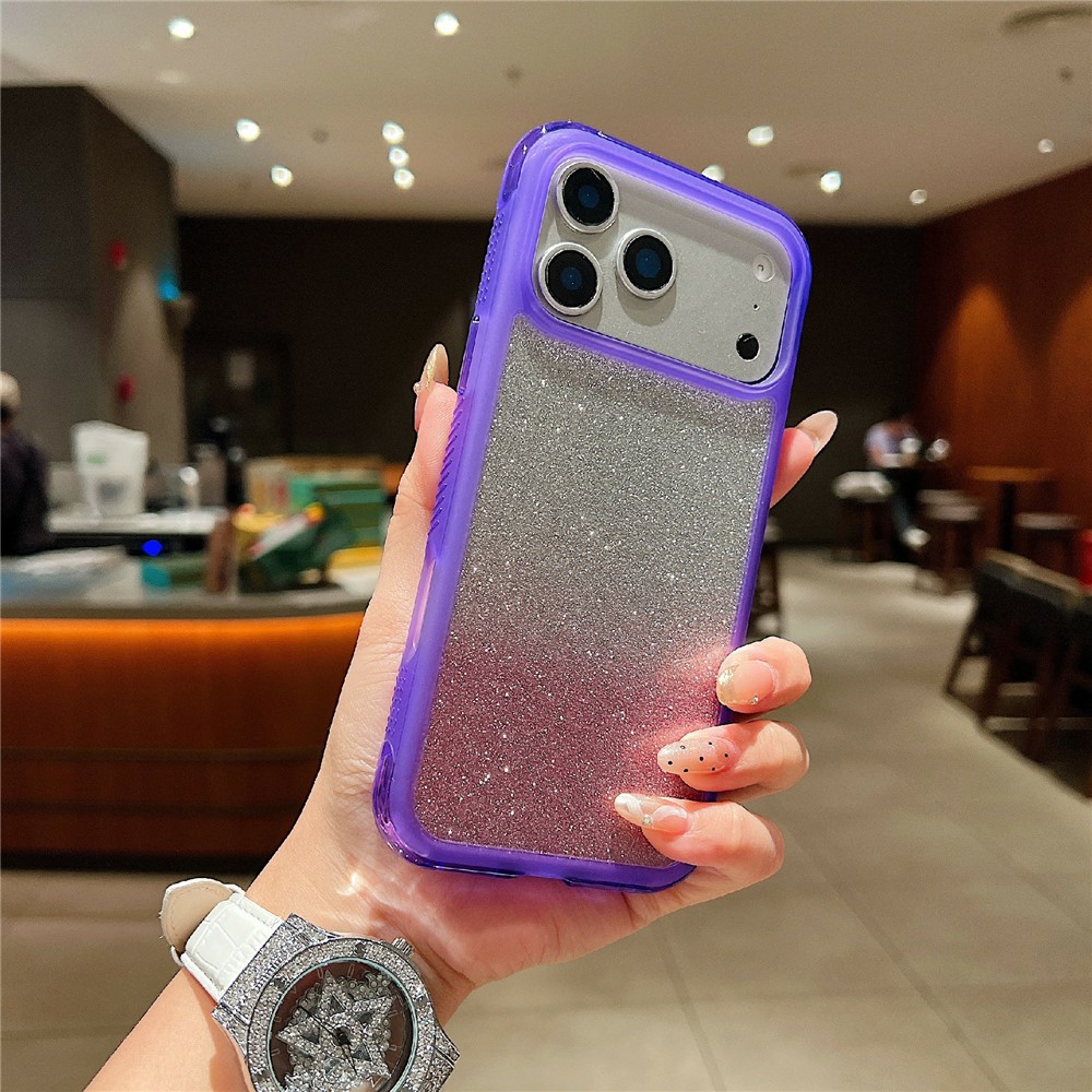 For iPhone 17 Pro Case Shockproof TPU + PC Clear Phone Back Cover with Glitter Card - Purple