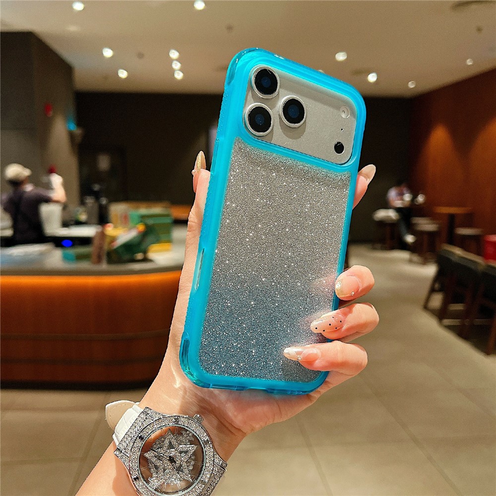 For iPhone 17 Pro Max Case Shockproof TPU + PC Clear Phone Back Cover with Glitter Card - Blue