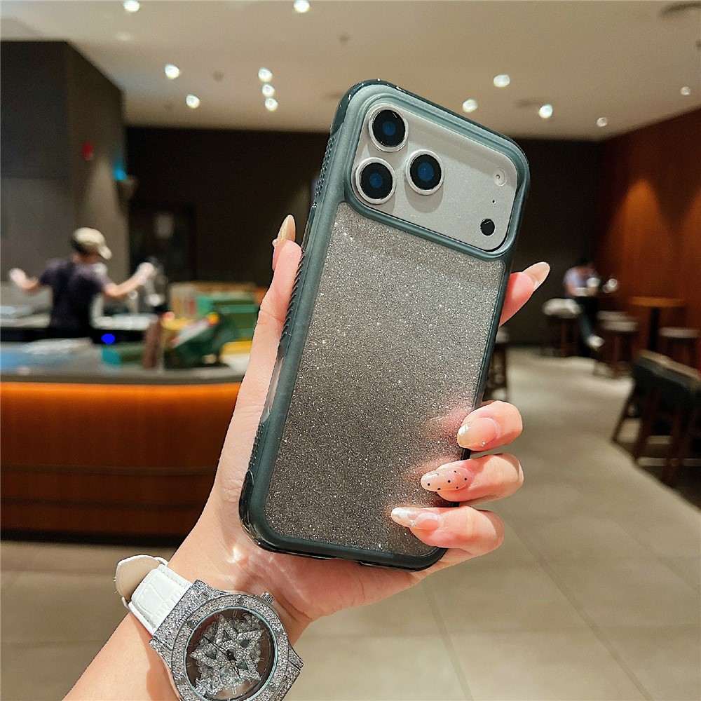 For iPhone 17 Pro Max Case Shockproof TPU + PC Clear Phone Back Cover with Glitter Card - Black