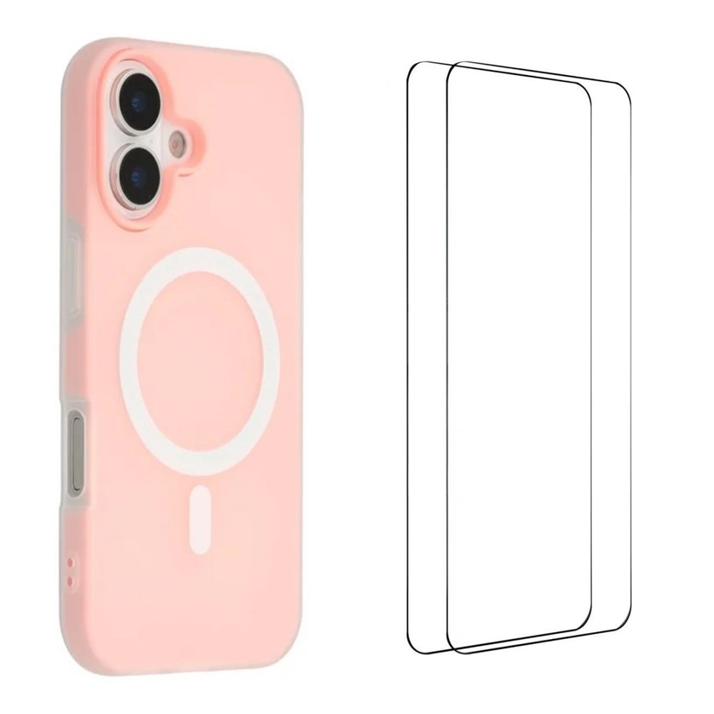 WANLONFENG ML Series For iPhone 17 Magnetic Case Matte PC TPU Phone Cover Large Cutouts with 2Pcs Screen Film - Pink