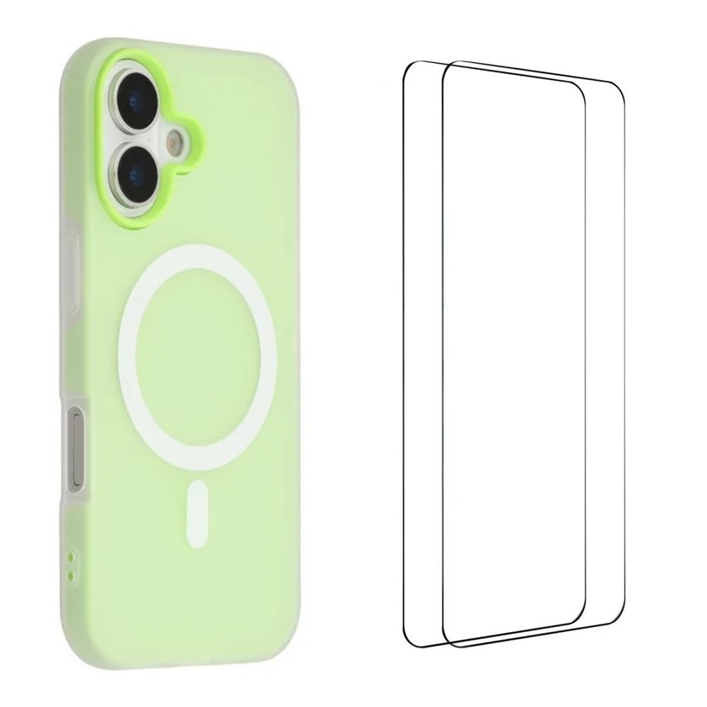 WANLONFENG ML Series For iPhone 17 Magnetic Case Matte PC TPU Phone Cover Large Cutouts with 2Pcs Screen Film - Green