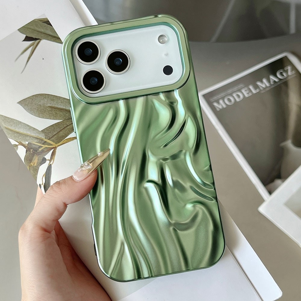 For iPhone 17 Pro Case Wrinkled Matte Electroplated TPU Phone Back Cover - Green