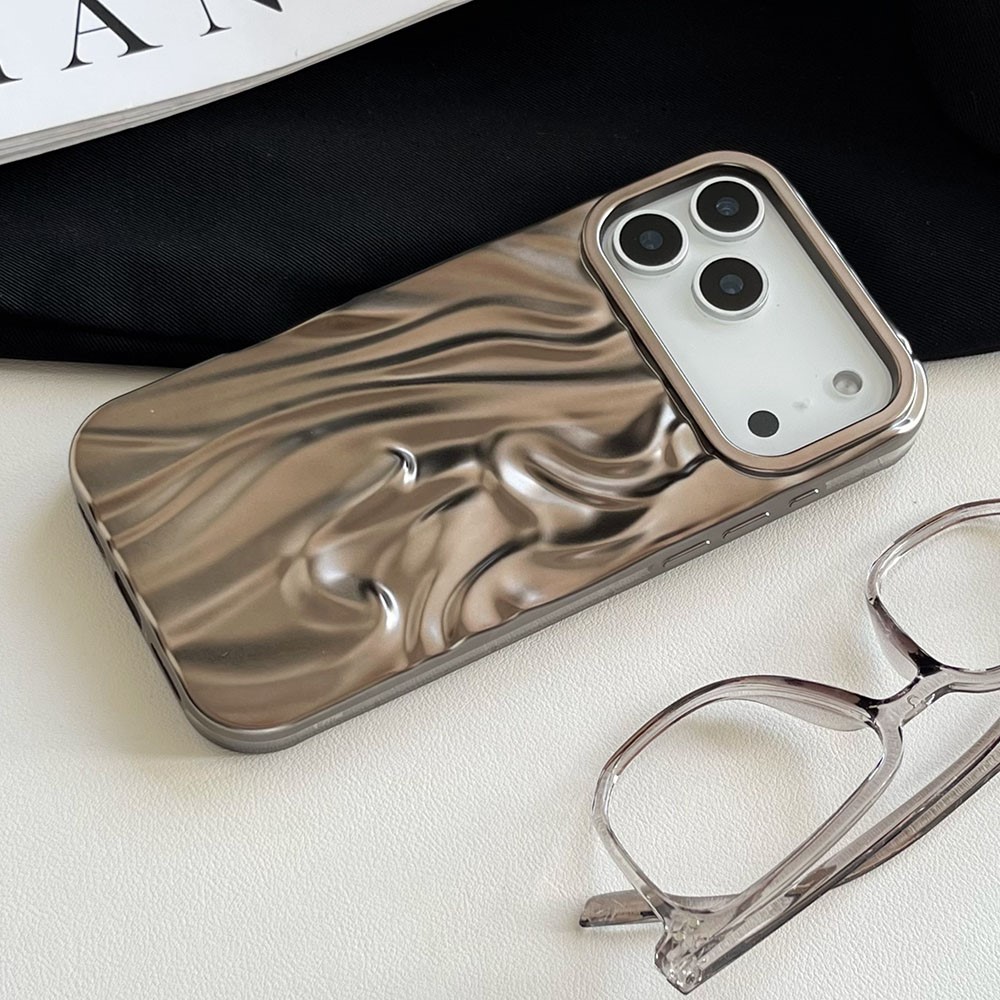 For iPhone 17 Pro Case Wrinkled Matte Electroplated TPU Phone Back Cover - Brown